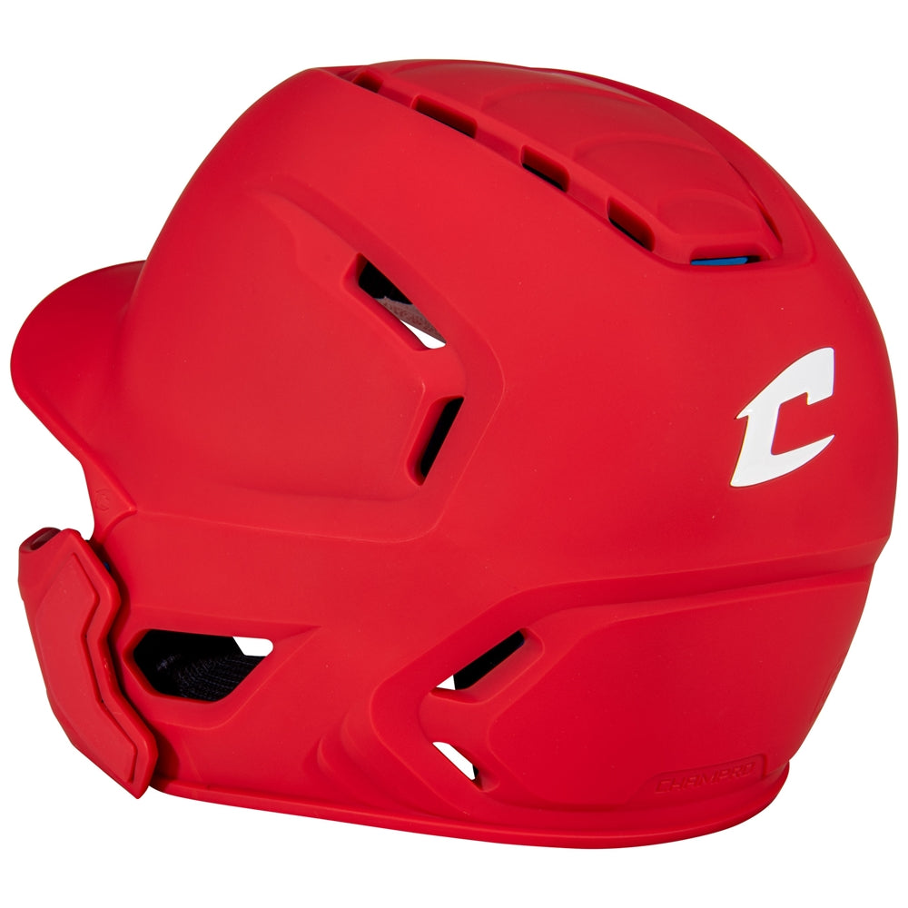HXE Matte Baseball Helmet w/ Jaw Guard - Scarlet, Medium