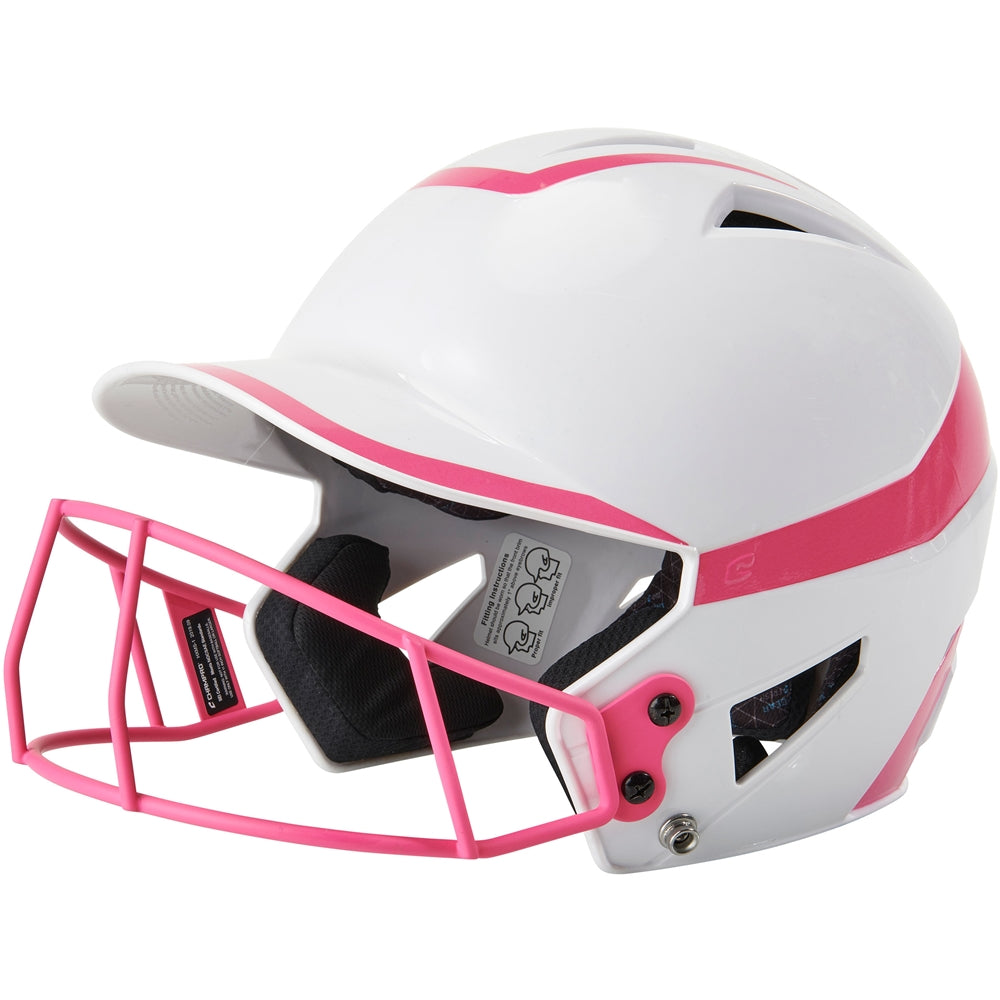Two-Tone Softball Helmet w/ Mask - White Optic Pink, Senior