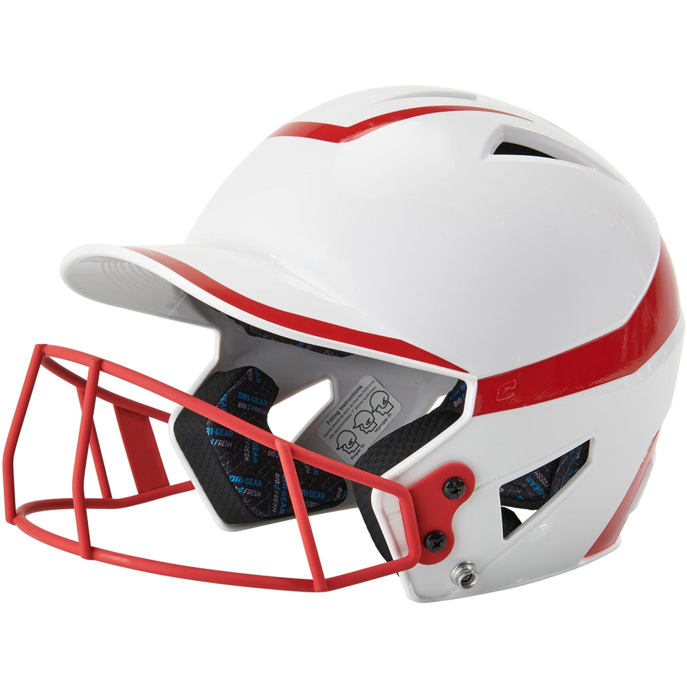 Two-Tone Softball Helmet w/ Mask - White Scarlet, Junior