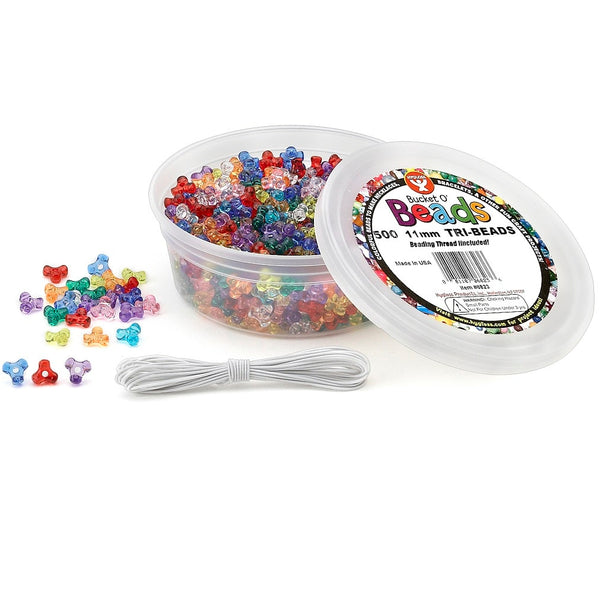 Bucket O'Beads w/ Thread - 500 tri-beads, 11 mm, translucent