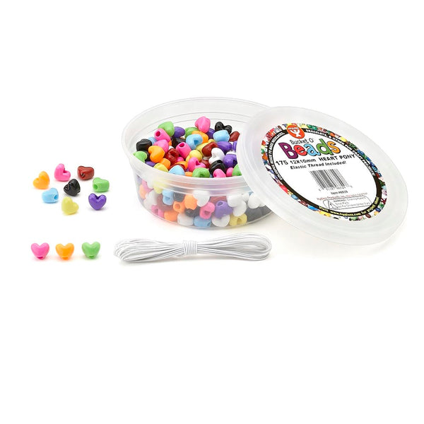 Bucket O'Beads w/ Thread - 175 heart pony, 12x10 mm