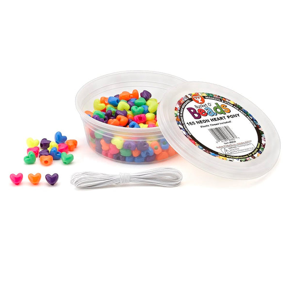 Bucket O'Beads w/ Thread - 165 neon heart pony