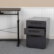 Wren Ergonomic 3-Drawer Mobile Locking Filing Cabinet with Anti-Tilt Mechanism and Hanging Drawer for Legal & Letter Files, Black