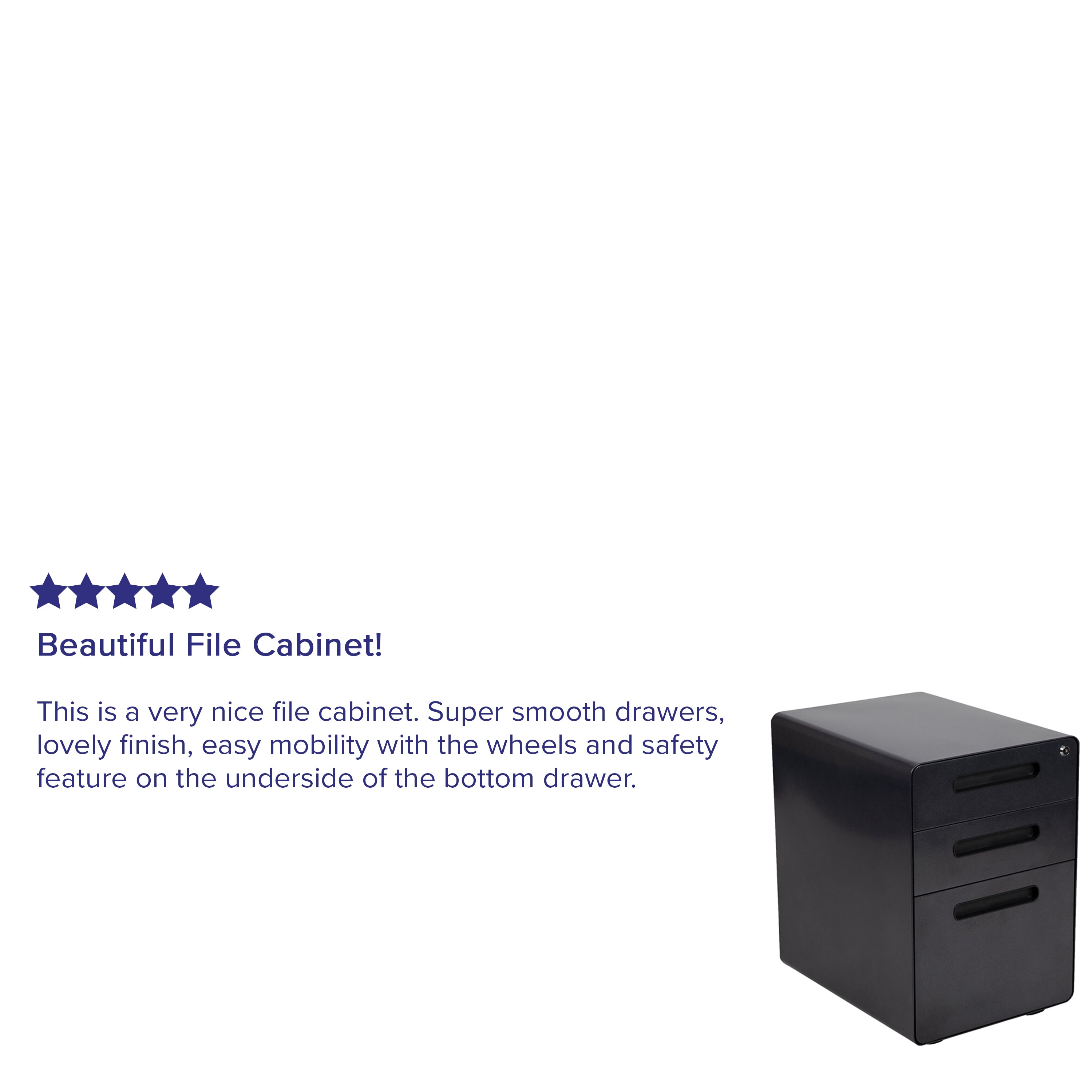Wren Ergonomic 3-Drawer Mobile Locking Filing Cabinet with Anti-Tilt Mechanism and Hanging Drawer for Legal & Letter Files, Black