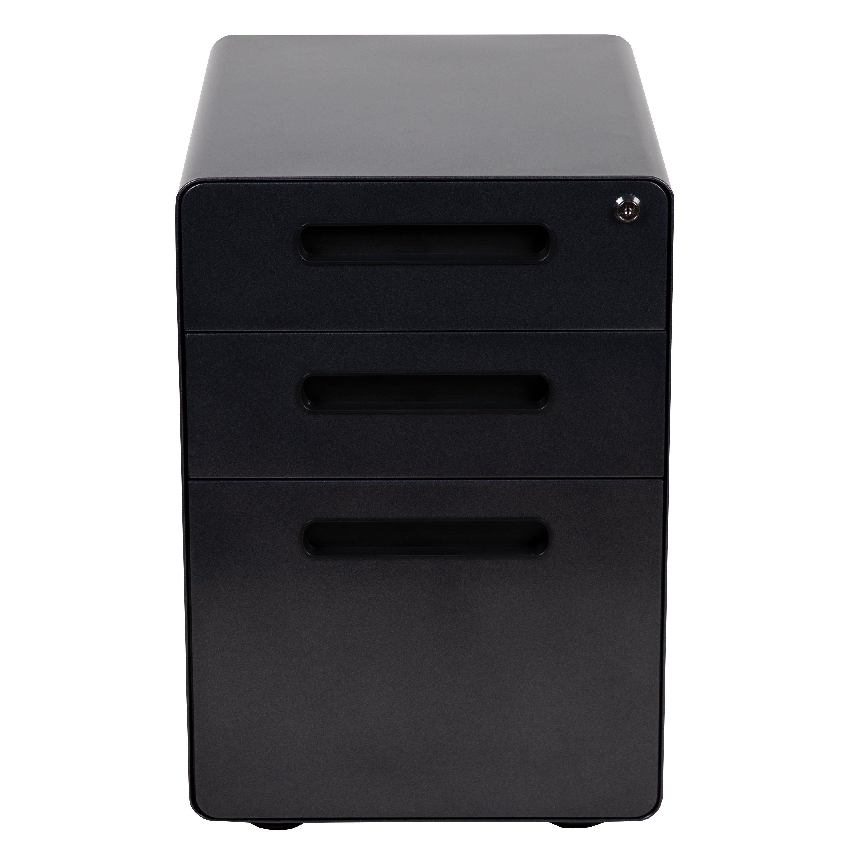 Wren Ergonomic 3-Drawer Mobile Locking Filing Cabinet with Anti-Tilt Mechanism and Hanging Drawer for Legal & Letter Files, Black