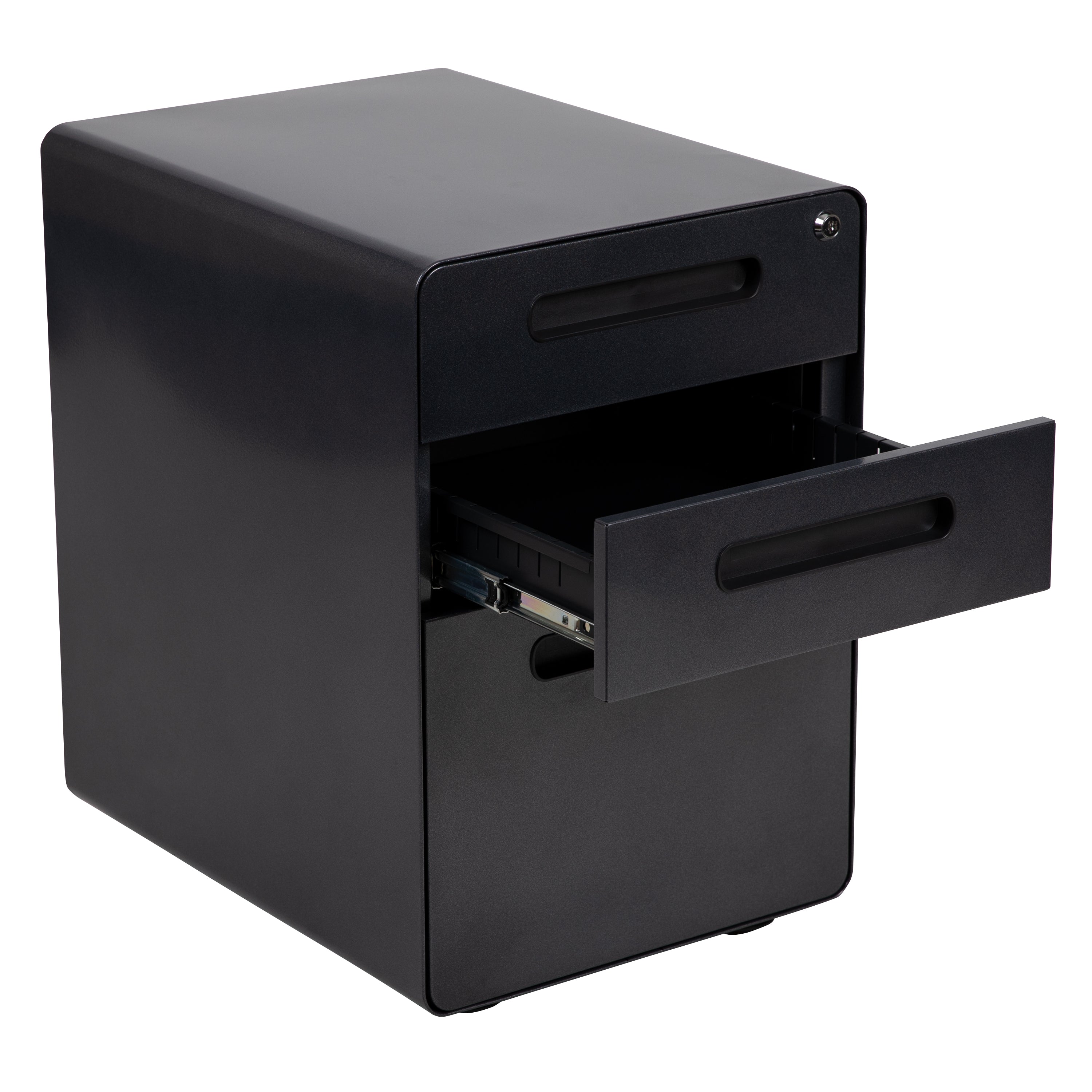 Wren Ergonomic 3-Drawer Mobile Locking Filing Cabinet with Anti-Tilt Mechanism and Hanging Drawer for Legal & Letter Files, Black
