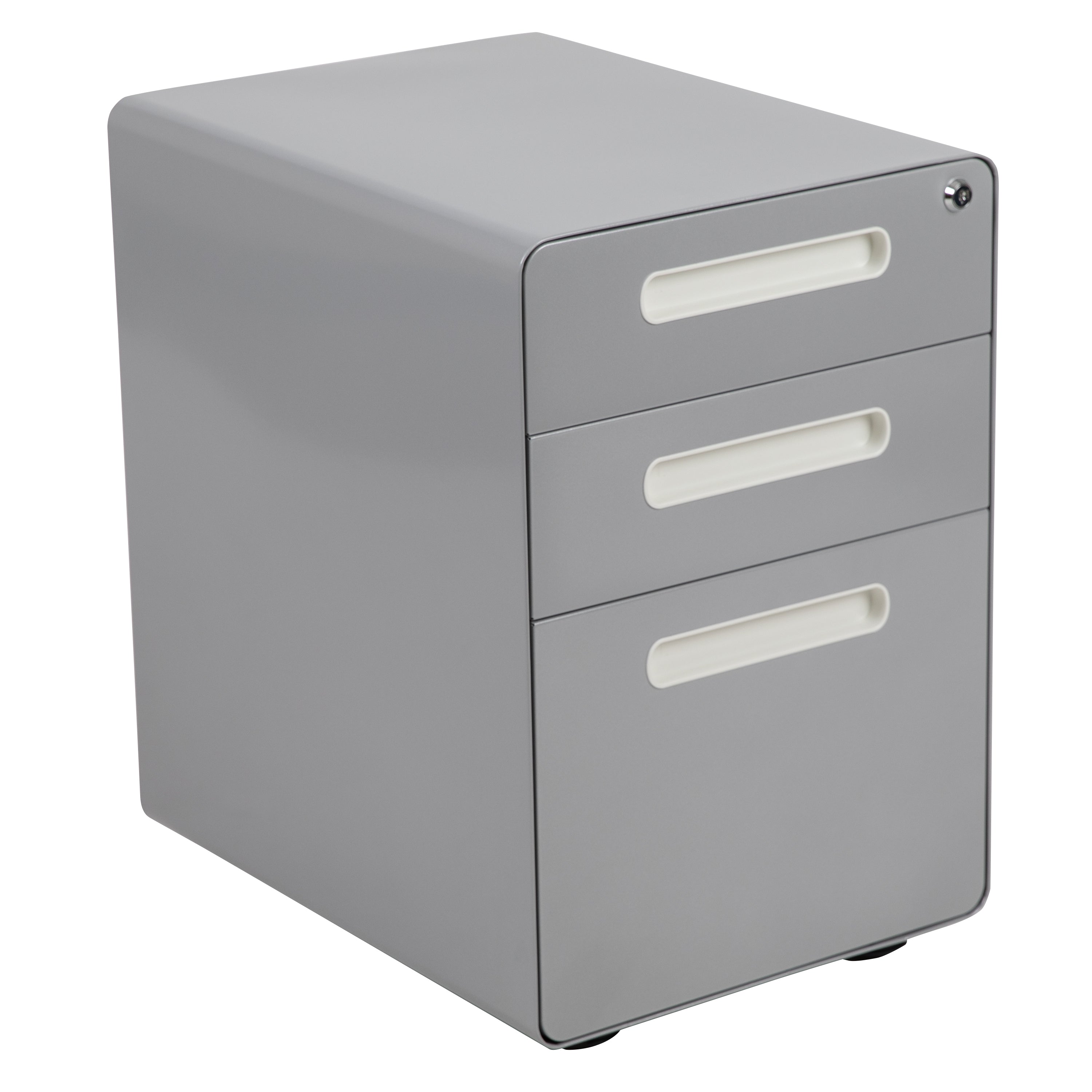 Wren Ergonomic 3-Drawer Mobile Locking Filing Cabinet with Anti-Tilt Mechanism and Hanging Drawer for Legal & Letter Files, Gray