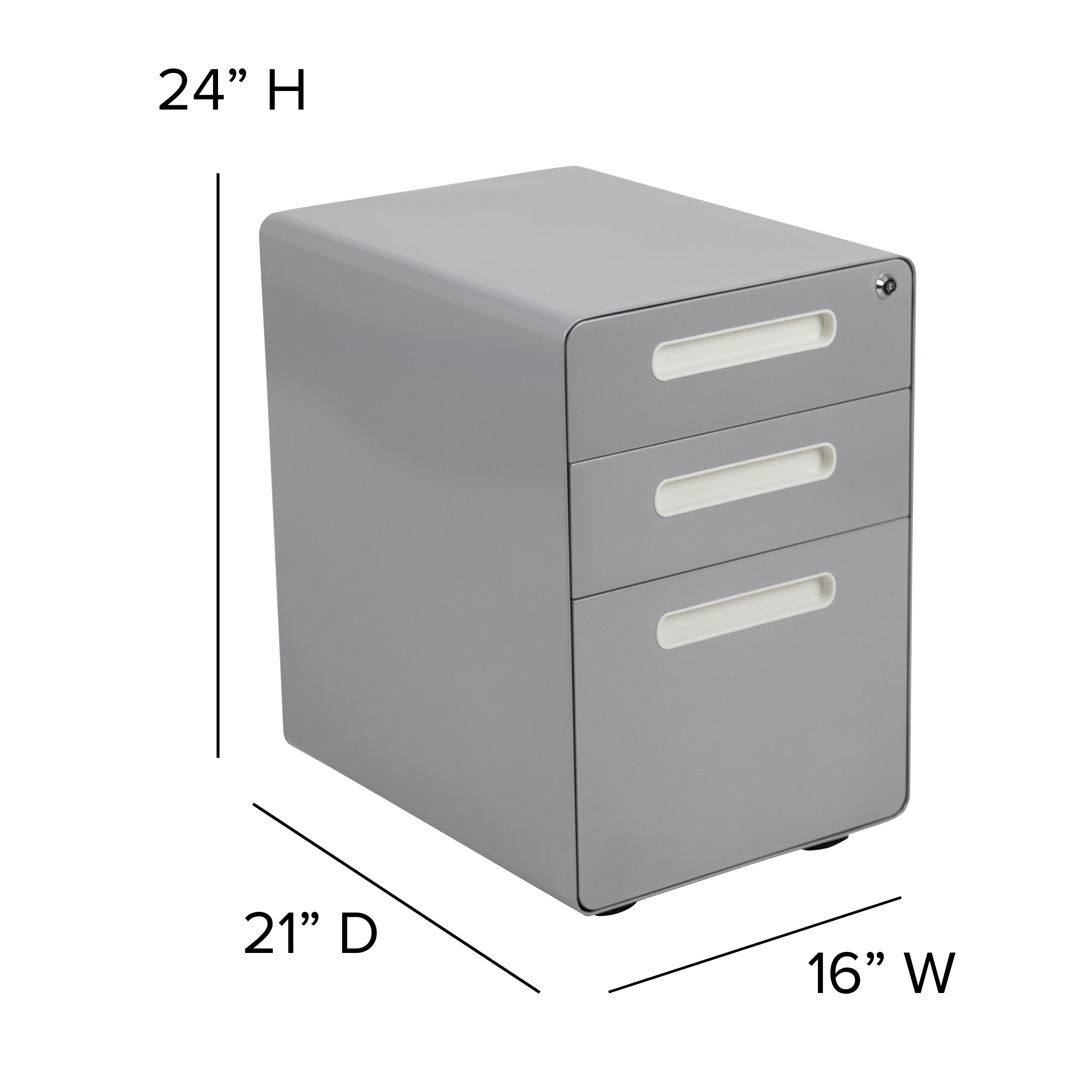 Wren Ergonomic 3-Drawer Mobile Locking Filing Cabinet with Anti-Tilt Mechanism and Hanging Drawer for Legal & Letter Files, Gray