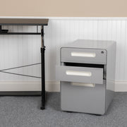 Wren Ergonomic 3-Drawer Mobile Locking Filing Cabinet with Anti-Tilt Mechanism and Hanging Drawer for Legal & Letter Files, Gray