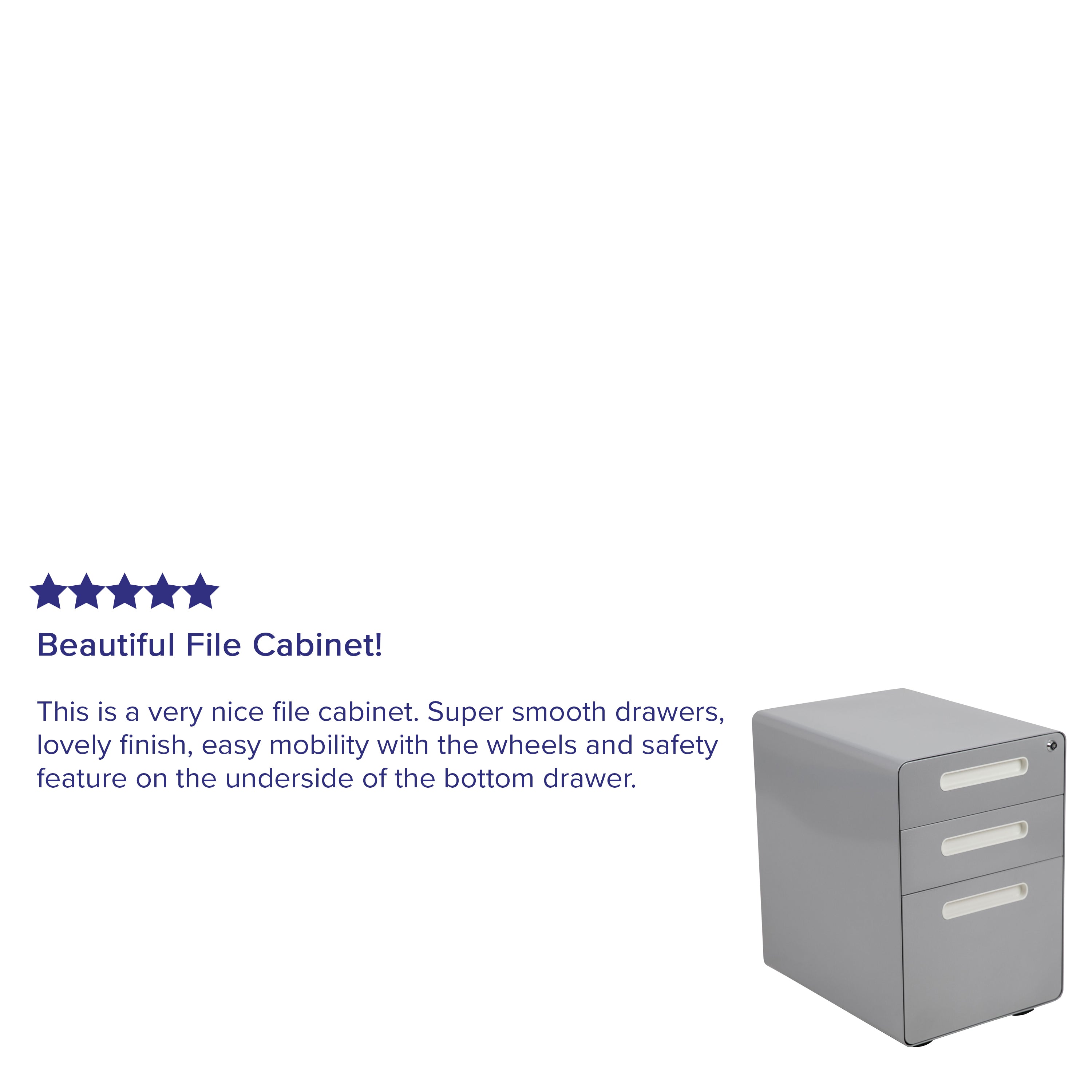 Wren Ergonomic 3-Drawer Mobile Locking Filing Cabinet with Anti-Tilt Mechanism and Hanging Drawer for Legal & Letter Files, Gray