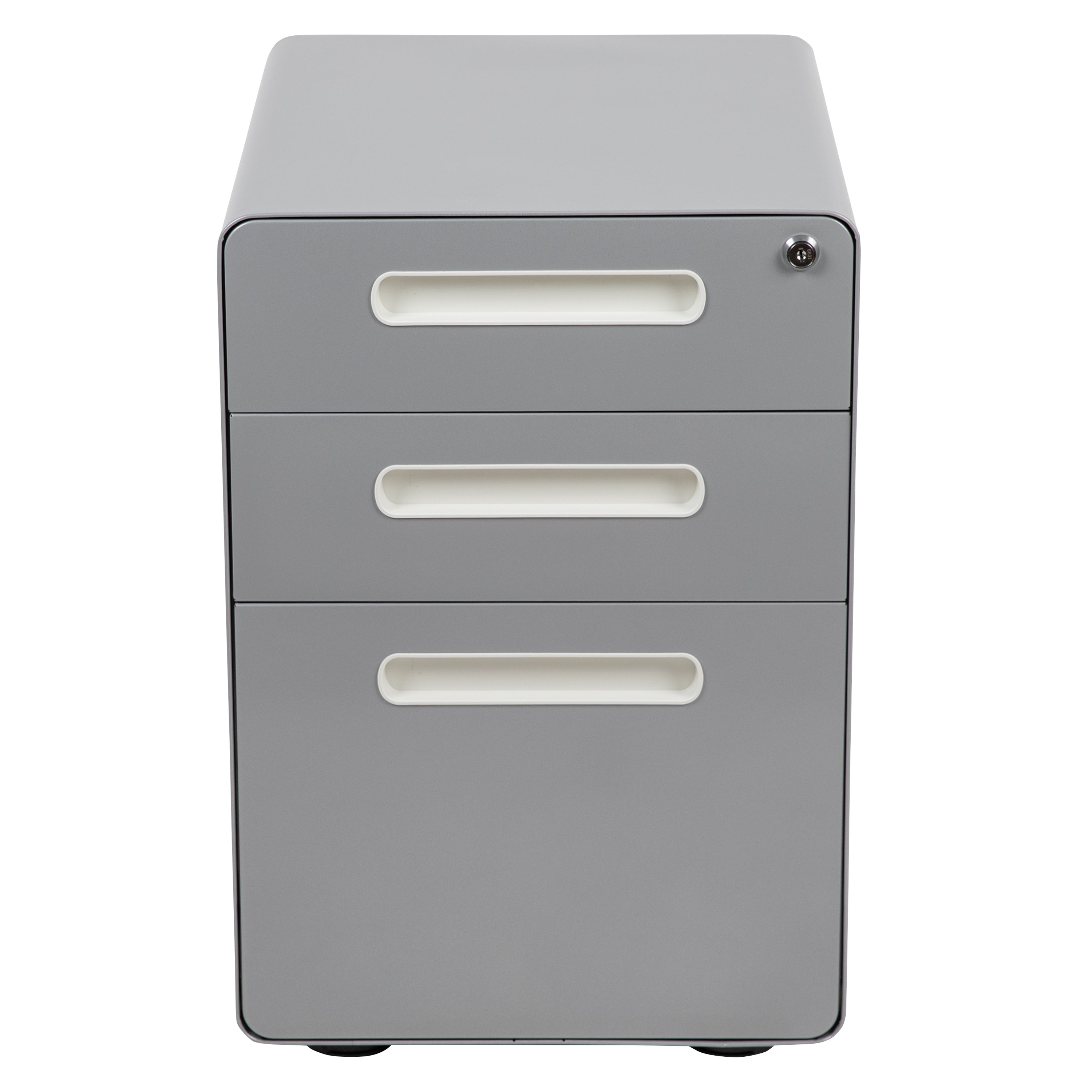 Wren Ergonomic 3-Drawer Mobile Locking Filing Cabinet with Anti-Tilt Mechanism and Hanging Drawer for Legal & Letter Files, Gray