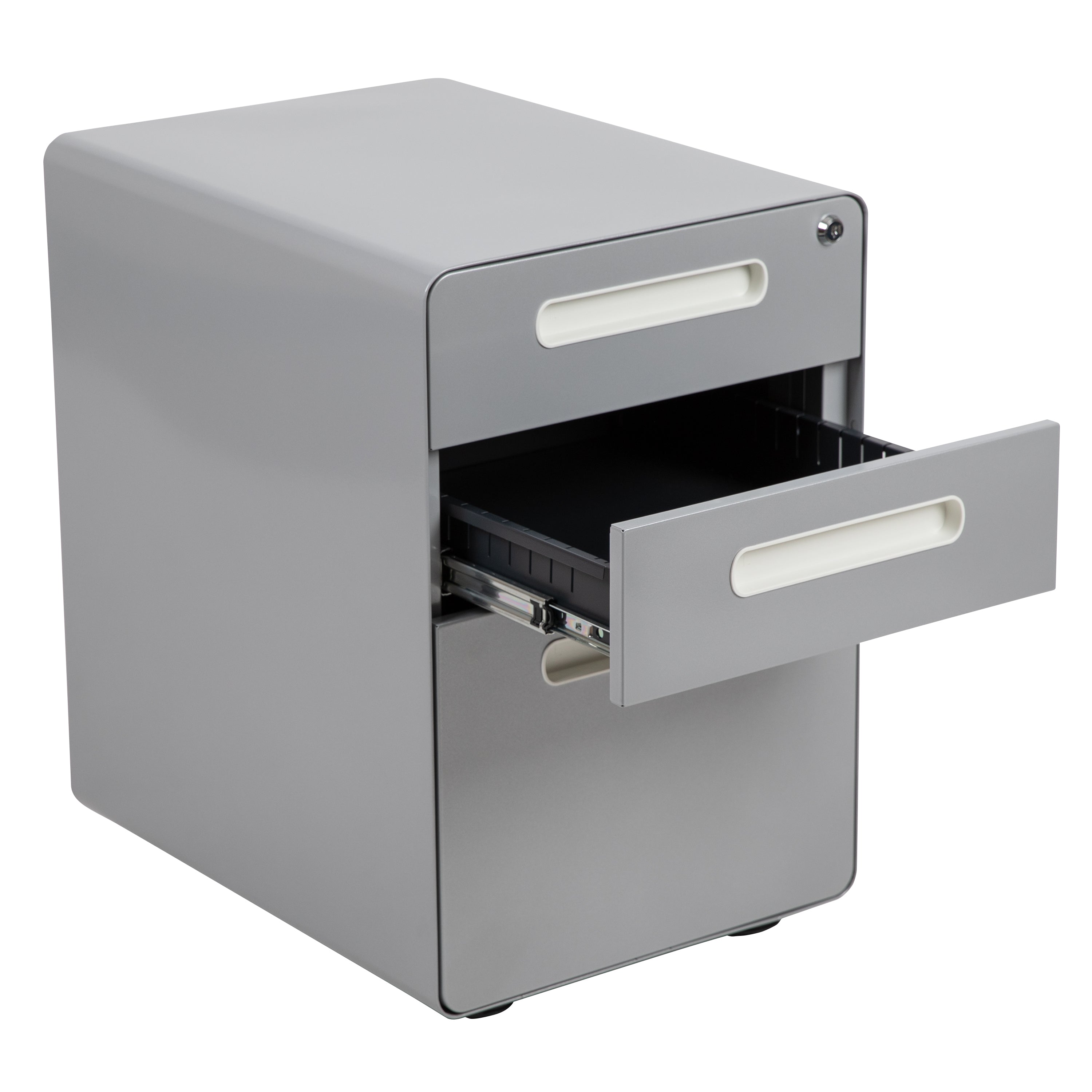 Wren Ergonomic 3-Drawer Mobile Locking Filing Cabinet with Anti-Tilt Mechanism and Hanging Drawer for Legal & Letter Files, Gray