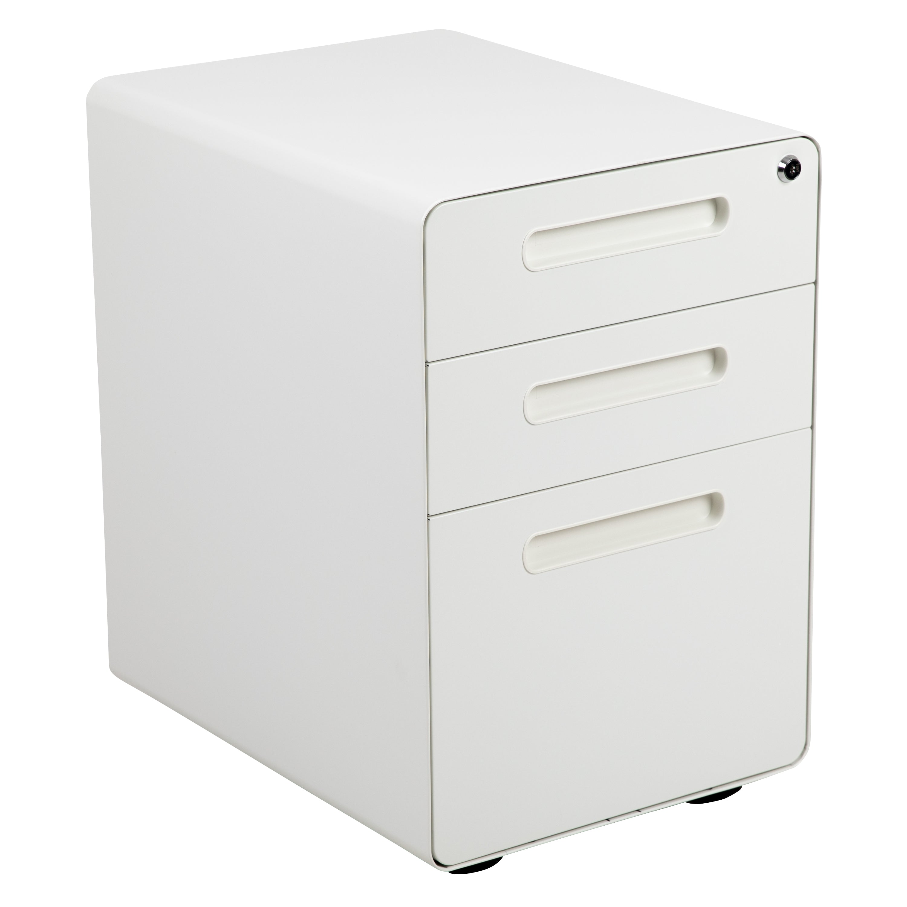 Wren Ergonomic 3-Drawer Mobile Locking Filing Cabinet with Anti-Tilt Mechanism and Hanging Drawer for Legal & Letter Files, White