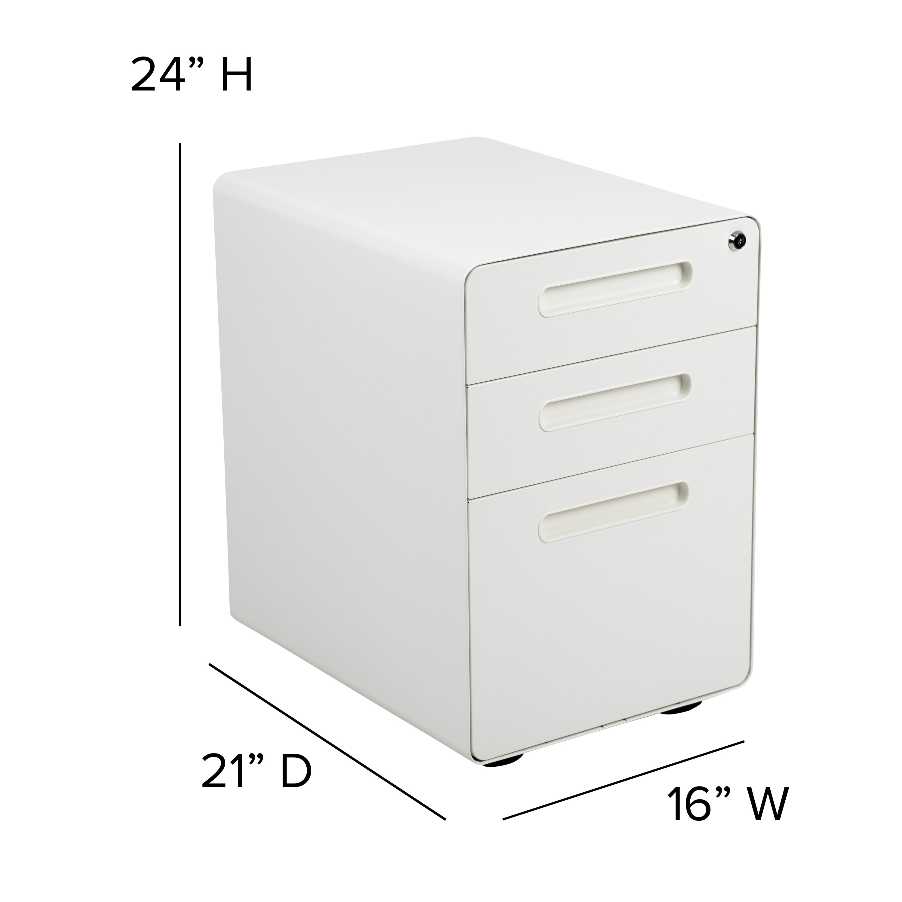 Wren Ergonomic 3-Drawer Mobile Locking Filing Cabinet with Anti-Tilt Mechanism and Hanging Drawer for Legal & Letter Files, White