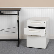Wren Ergonomic 3-Drawer Mobile Locking Filing Cabinet with Anti-Tilt Mechanism and Hanging Drawer for Legal & Letter Files, White