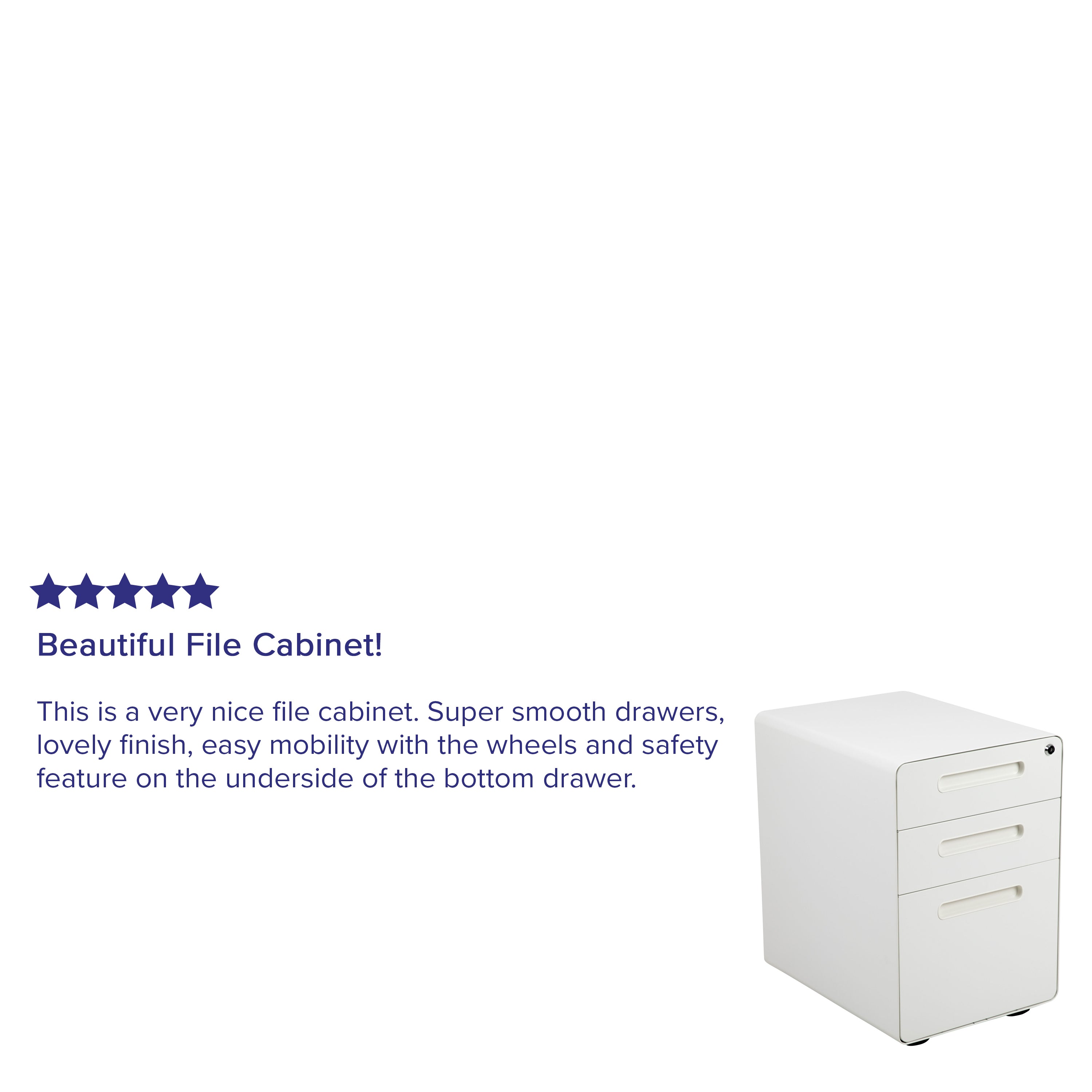Wren Ergonomic 3-Drawer Mobile Locking Filing Cabinet with Anti-Tilt Mechanism and Hanging Drawer for Legal & Letter Files, White