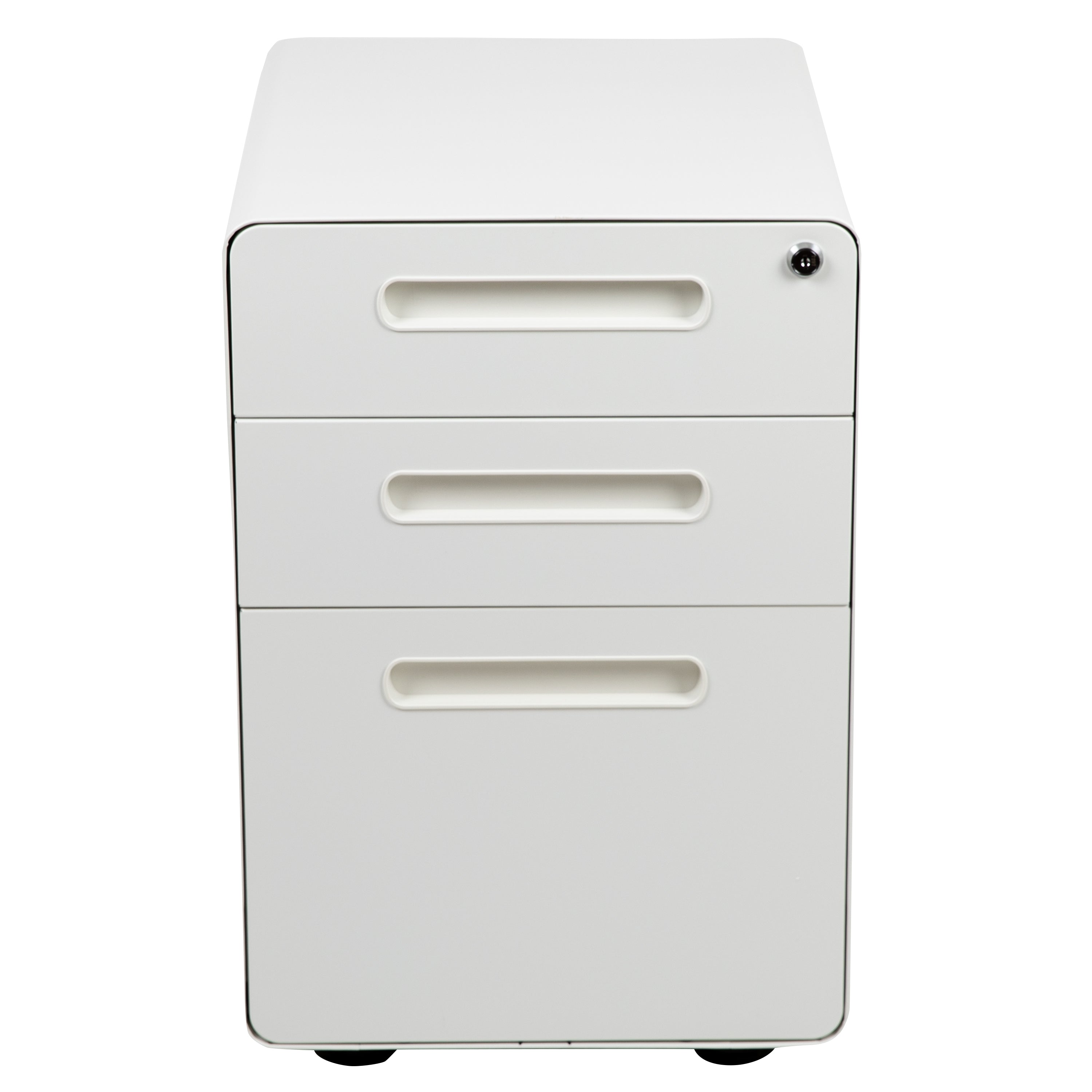 Wren Ergonomic 3-Drawer Mobile Locking Filing Cabinet with Anti-Tilt Mechanism and Hanging Drawer for Legal & Letter Files, White