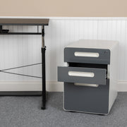 Wren Ergonomic 3-Drawer Mobile Locking Filing Cabinet with Anti-Tilt Mechanism & Letter/Legal Drawer, White with Charcoal Faceplate
