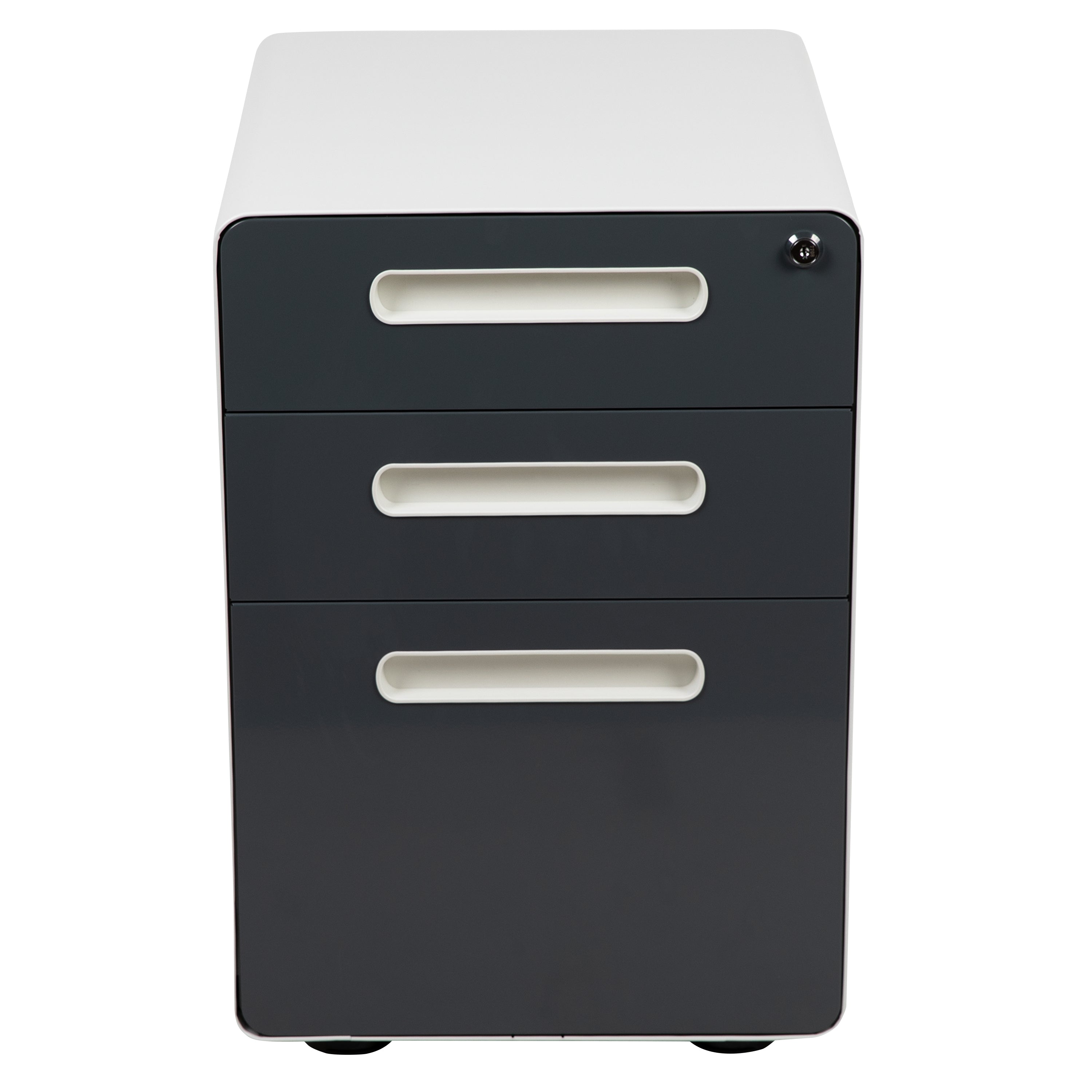 Wren Ergonomic 3-Drawer Mobile Locking Filing Cabinet with Anti-Tilt Mechanism & Letter/Legal Drawer, White with Charcoal Faceplate