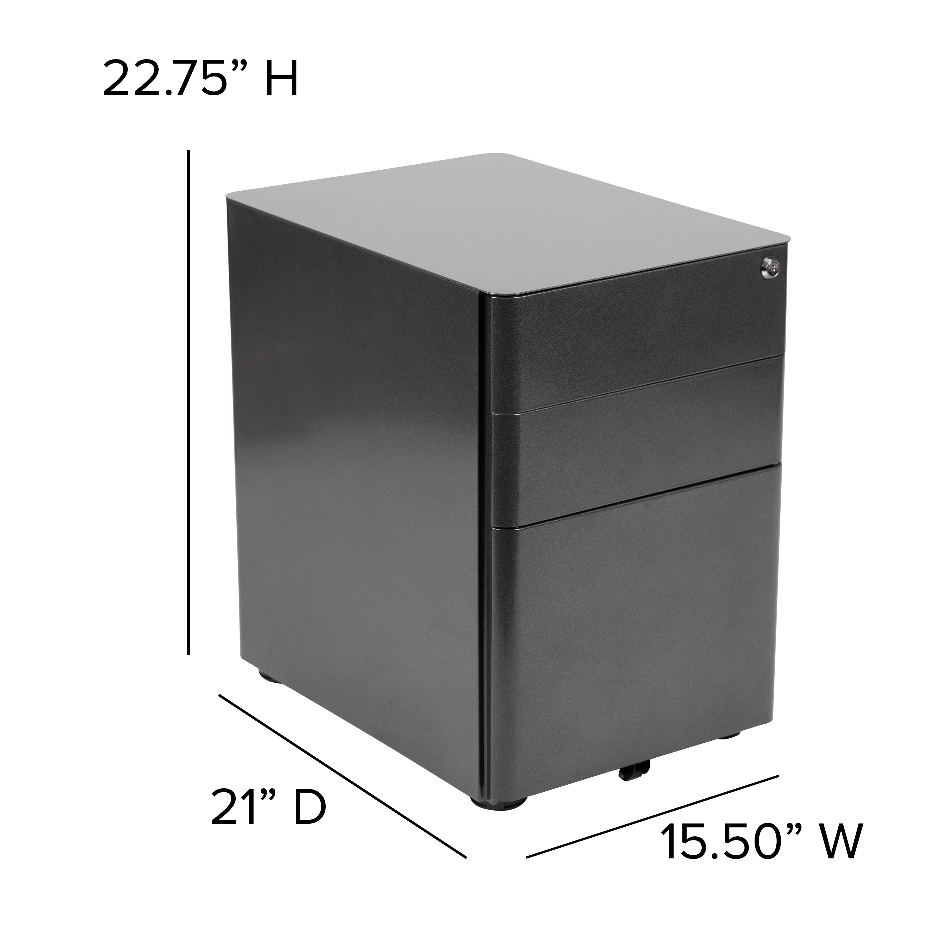 Warner Modern 3-Drawer Mobile Locking Filing Cabinet with Anti-Tilt Mechanism and Hanging Drawer for Legal & Letter Files, Black