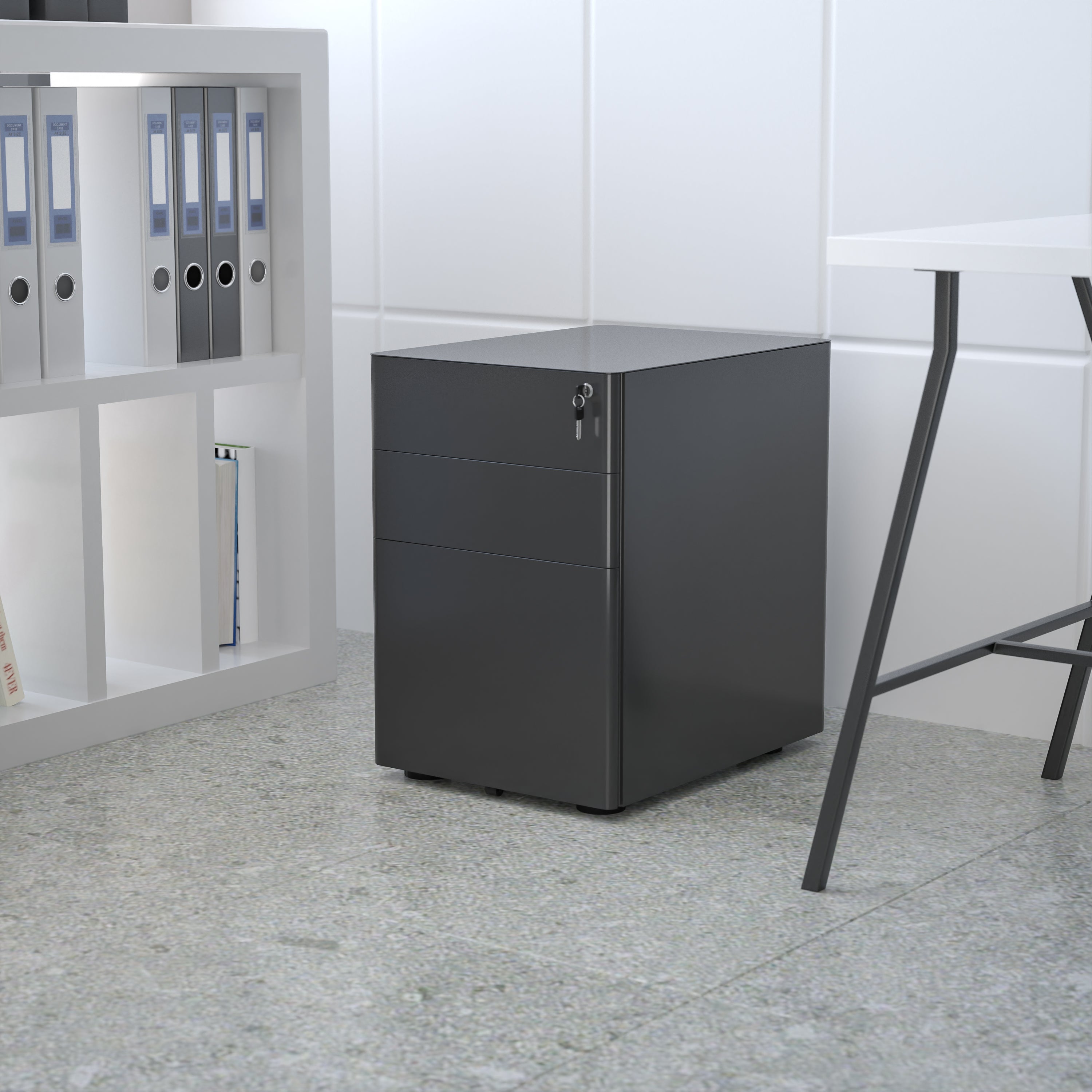 Warner Modern 3-Drawer Mobile Locking Filing Cabinet with Anti-Tilt Mechanism and Hanging Drawer for Legal & Letter Files, Black