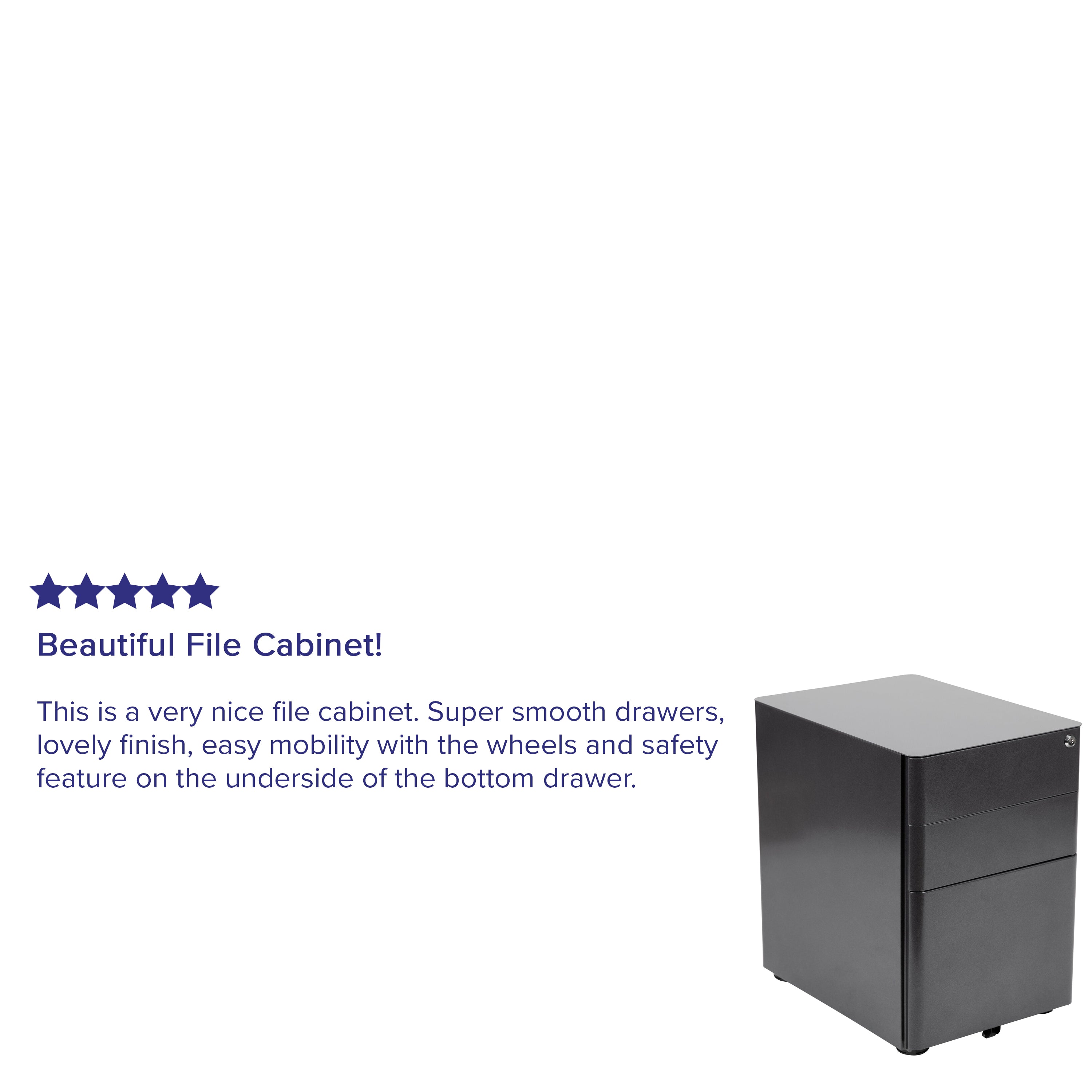 Warner Modern 3-Drawer Mobile Locking Filing Cabinet with Anti-Tilt Mechanism and Hanging Drawer for Legal & Letter Files, Black