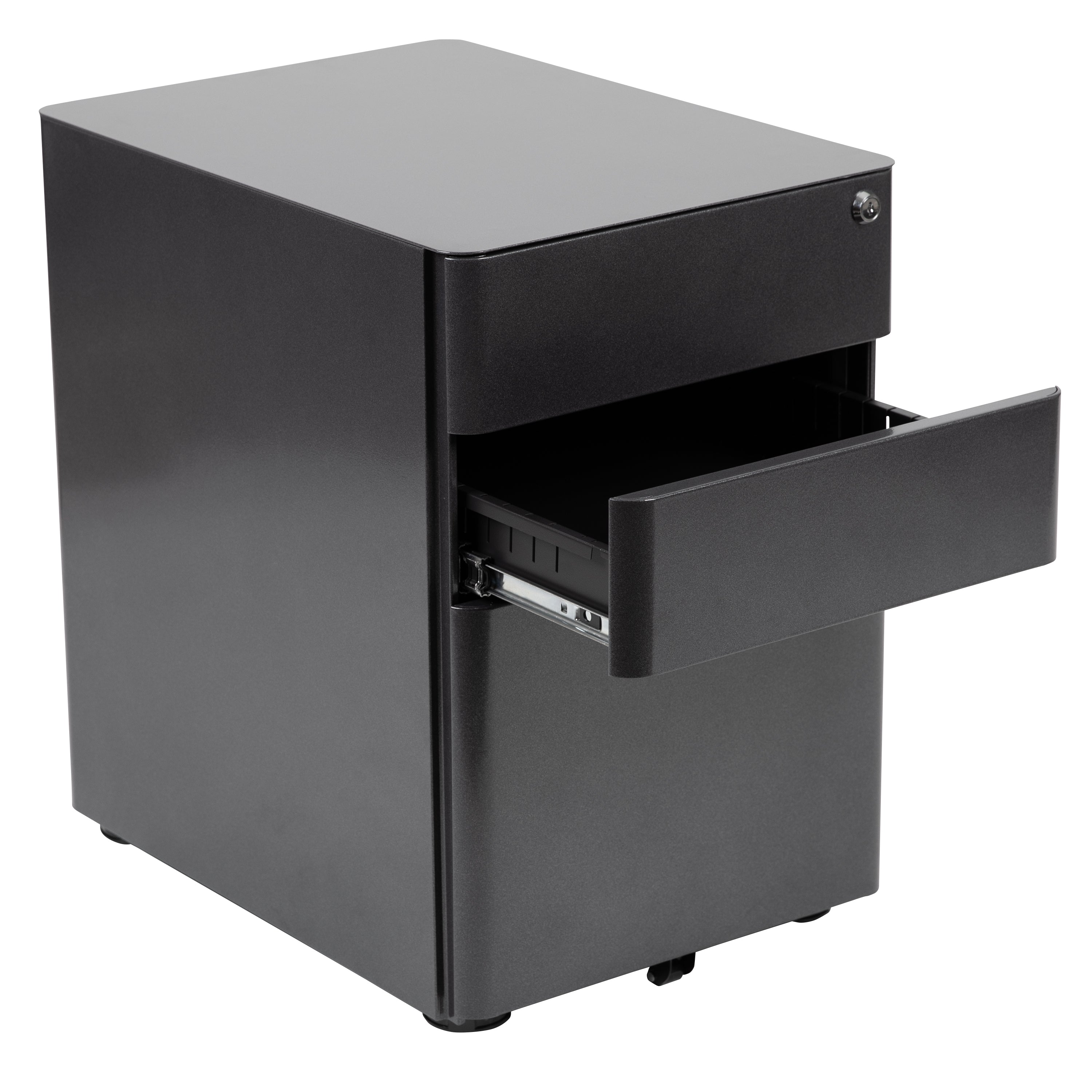 Warner Modern 3-Drawer Mobile Locking Filing Cabinet with Anti-Tilt Mechanism and Hanging Drawer for Legal & Letter Files, Black