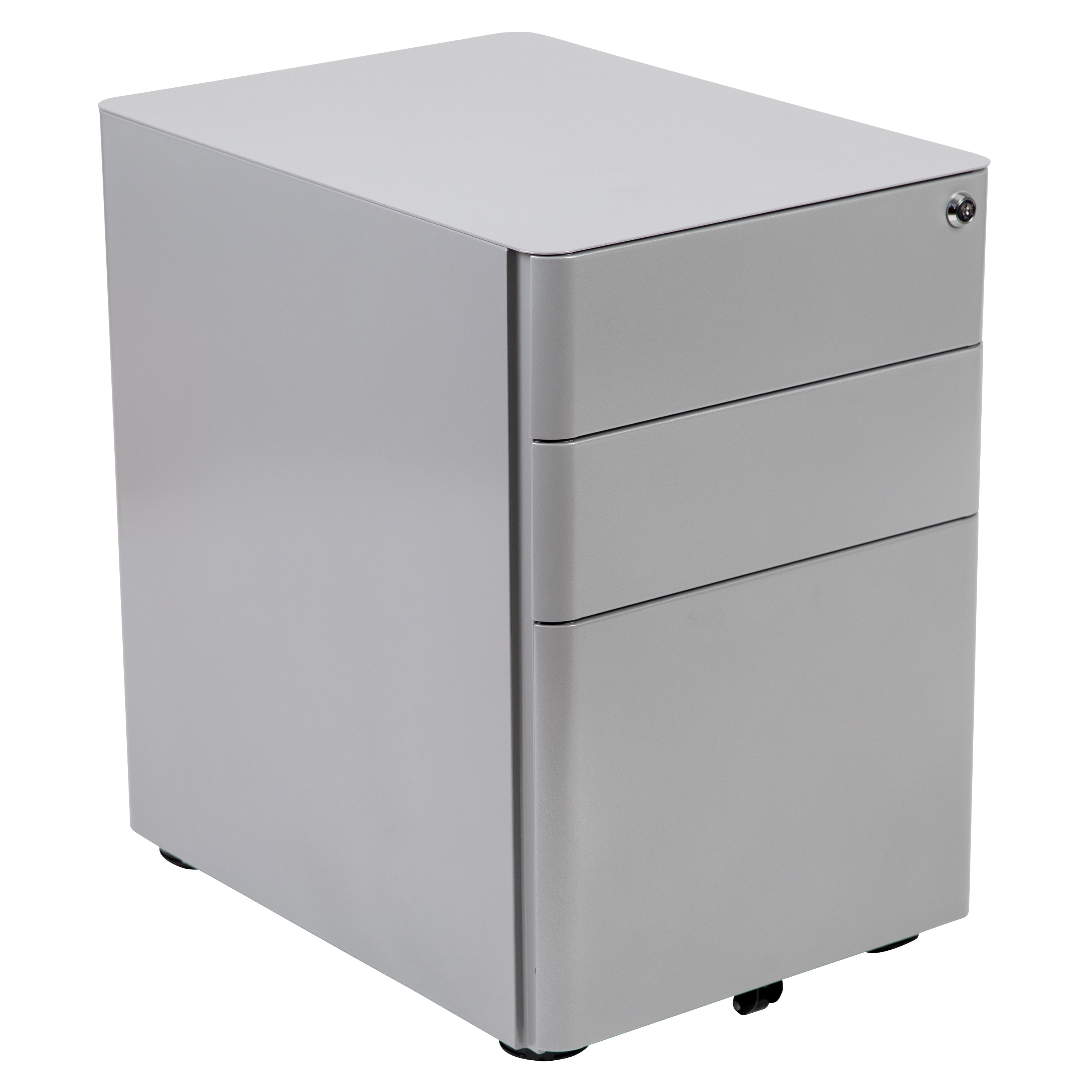 Warner Modern 3-Drawer Mobile Locking Filing Cabinet with Anti-Tilt Mechanism and Hanging Drawer for Legal & Letter Files, Gray