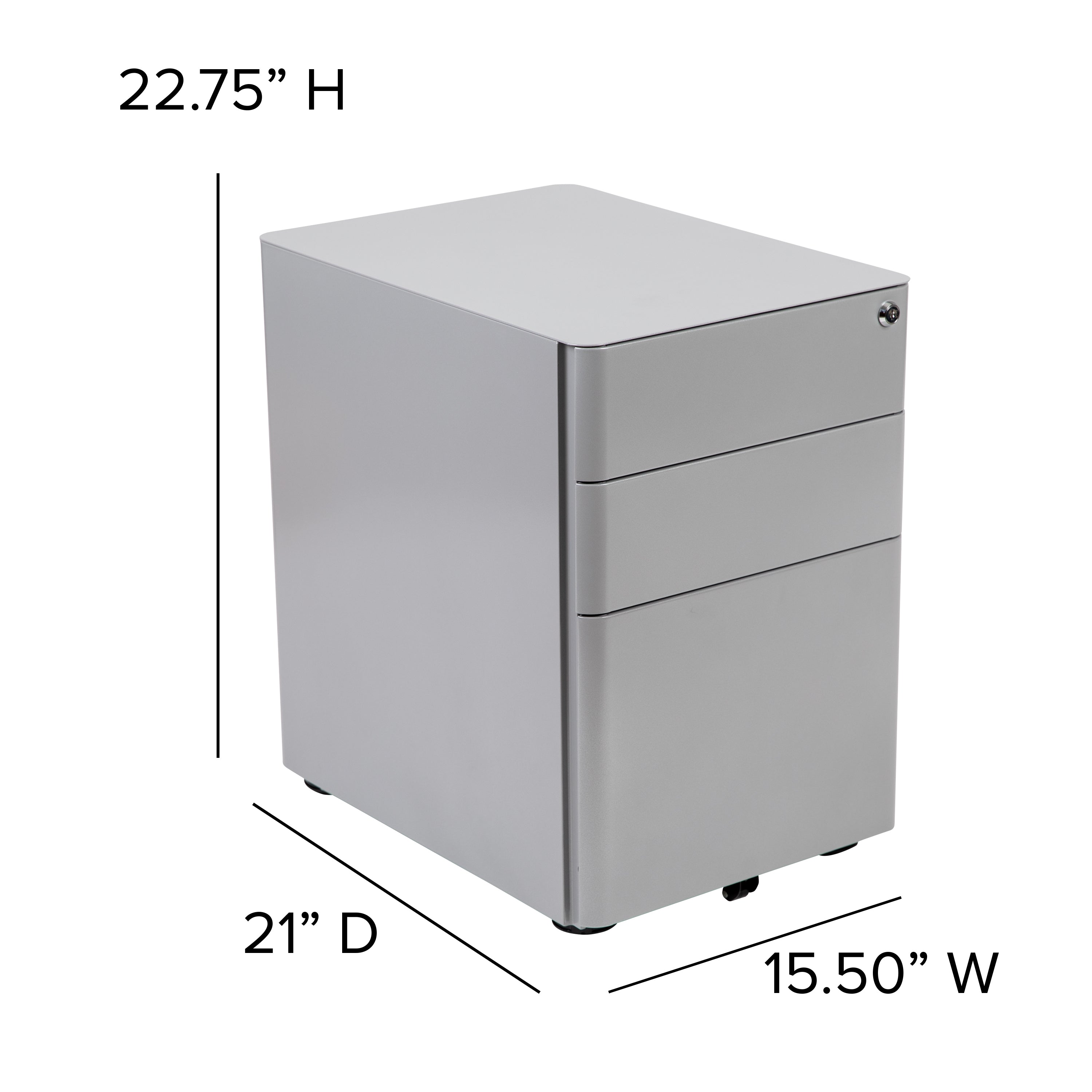 Warner Modern 3-Drawer Mobile Locking Filing Cabinet with Anti-Tilt Mechanism and Hanging Drawer for Legal & Letter Files, Gray