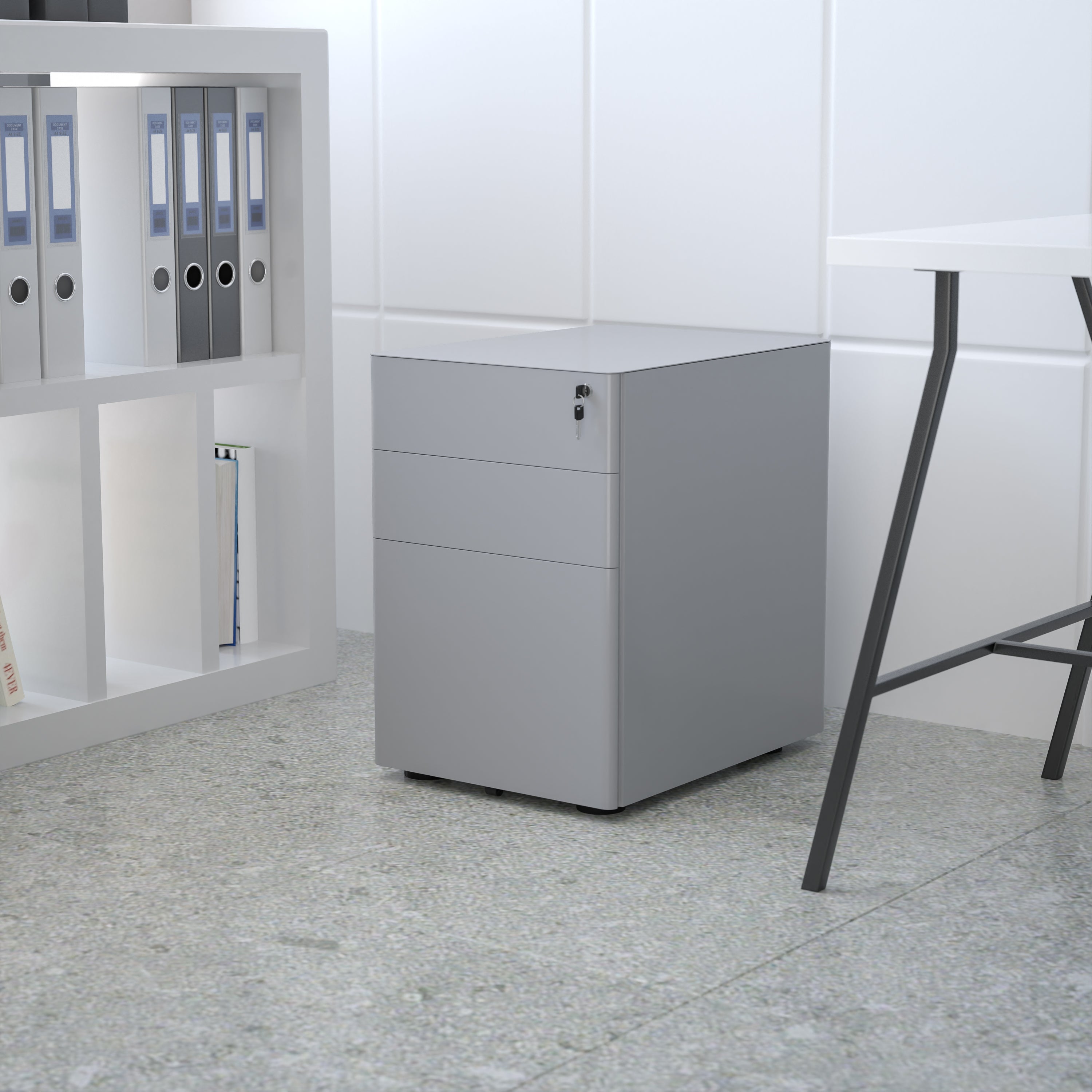 Warner Modern 3-Drawer Mobile Locking Filing Cabinet with Anti-Tilt Mechanism and Hanging Drawer for Legal & Letter Files, Gray