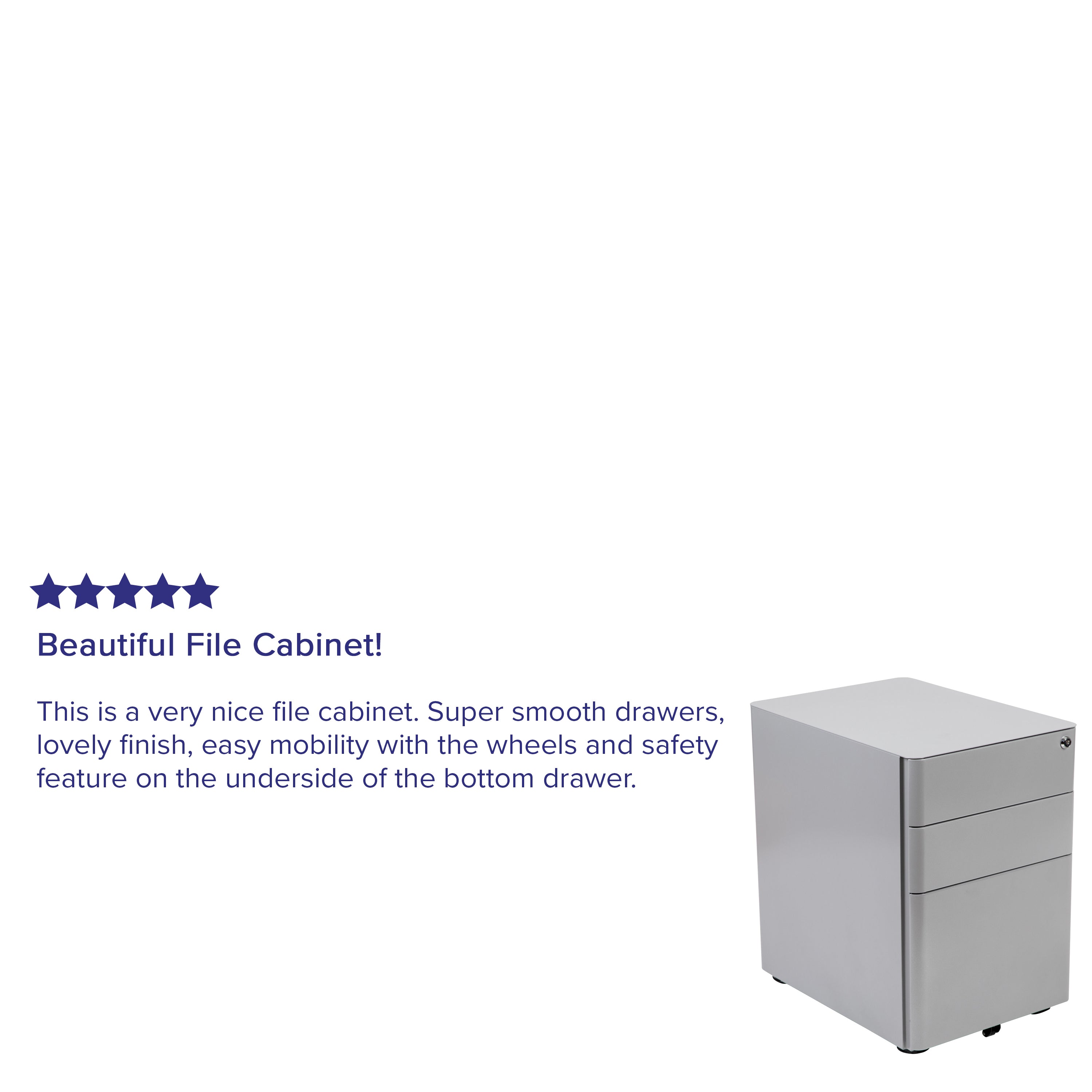 Warner Modern 3-Drawer Mobile Locking Filing Cabinet with Anti-Tilt Mechanism and Hanging Drawer for Legal & Letter Files, Gray