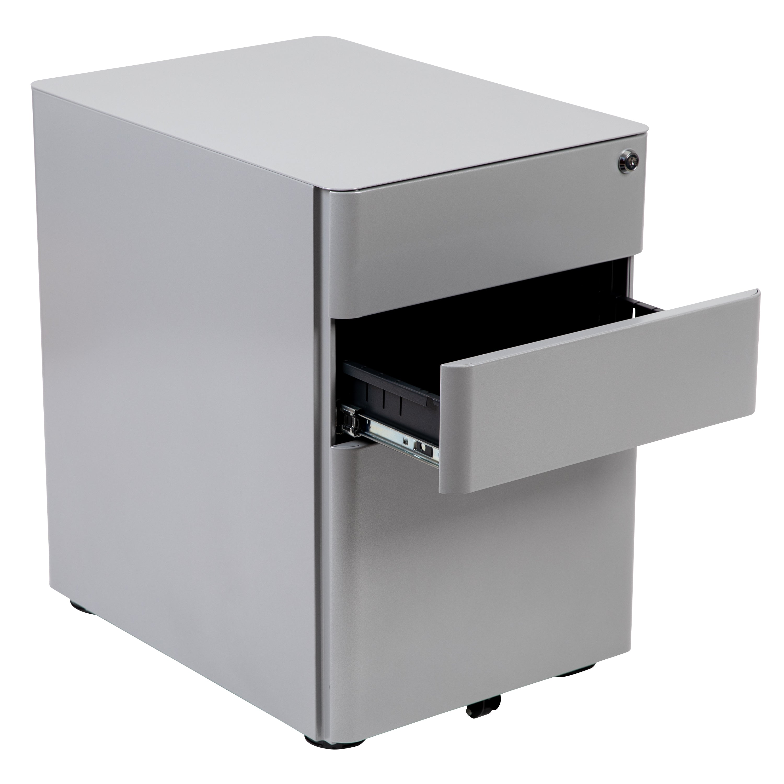 Warner Modern 3-Drawer Mobile Locking Filing Cabinet with Anti-Tilt Mechanism and Hanging Drawer for Legal & Letter Files, Gray