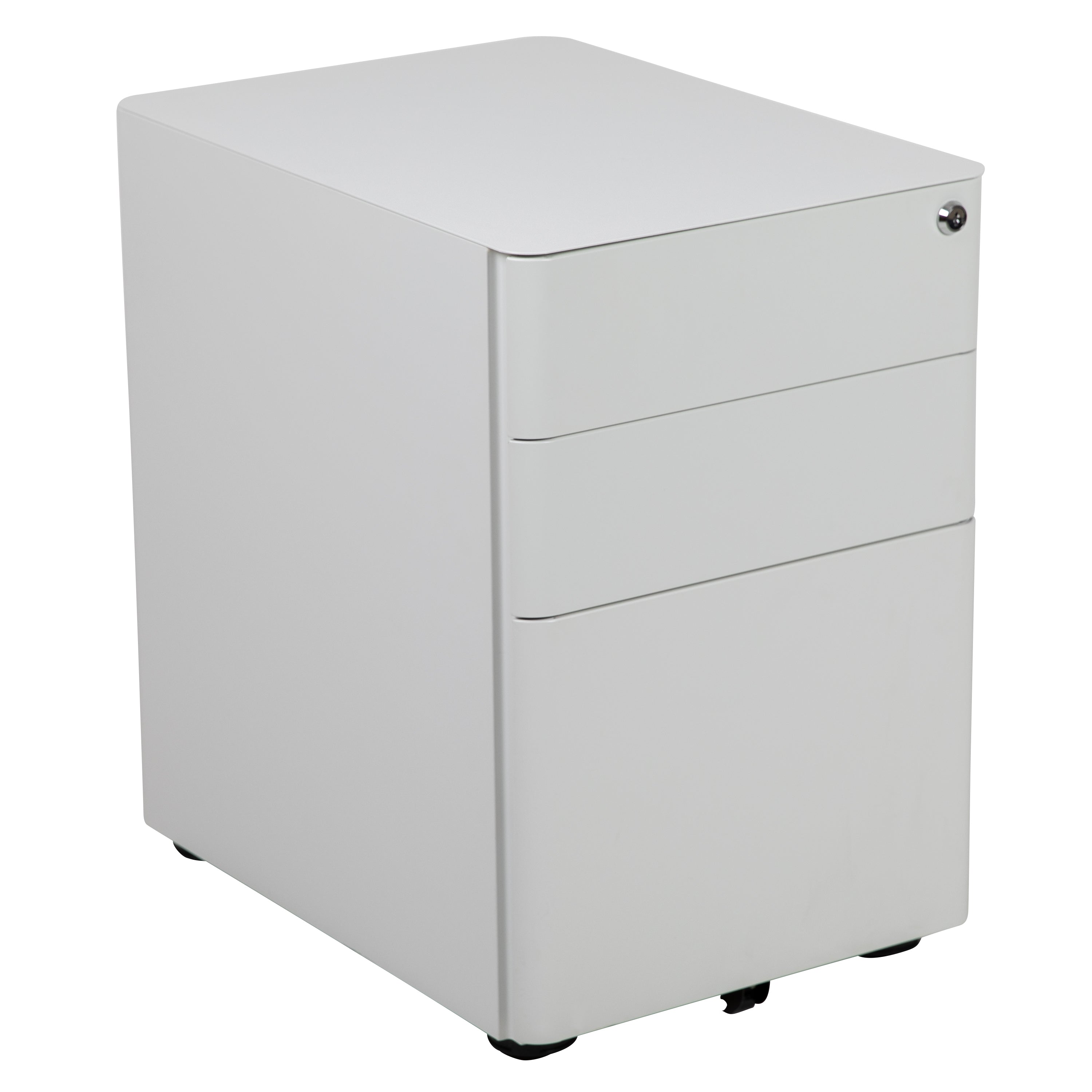 Warner Modern 3-Drawer Mobile Locking Filing Cabinet with Anti-Tilt Mechanism and Hanging Drawer for Legal & Letter Files, White