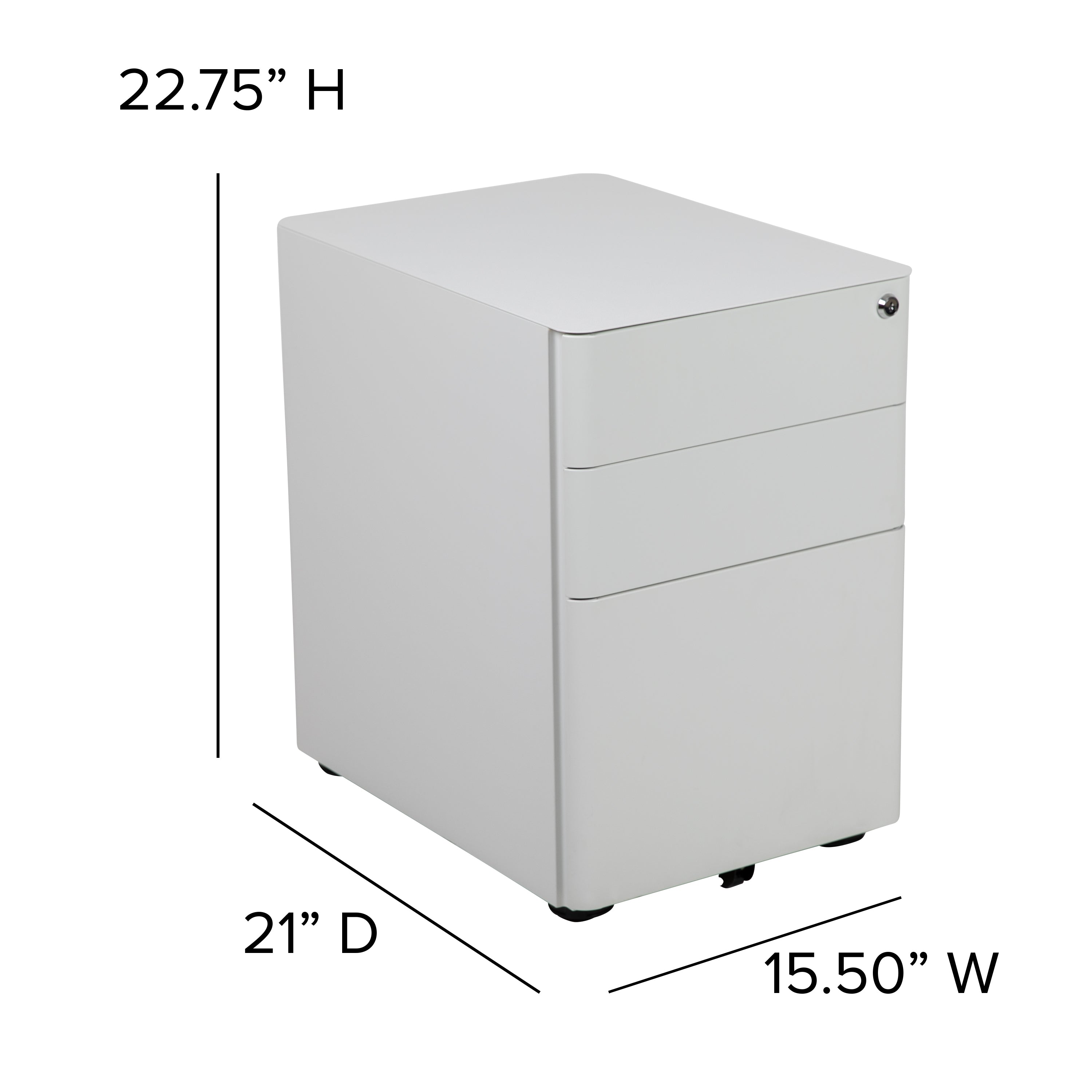 Warner Modern 3-Drawer Mobile Locking Filing Cabinet with Anti-Tilt Mechanism and Hanging Drawer for Legal & Letter Files, White