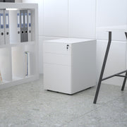 Warner Modern 3-Drawer Mobile Locking Filing Cabinet with Anti-Tilt Mechanism and Hanging Drawer for Legal & Letter Files, White