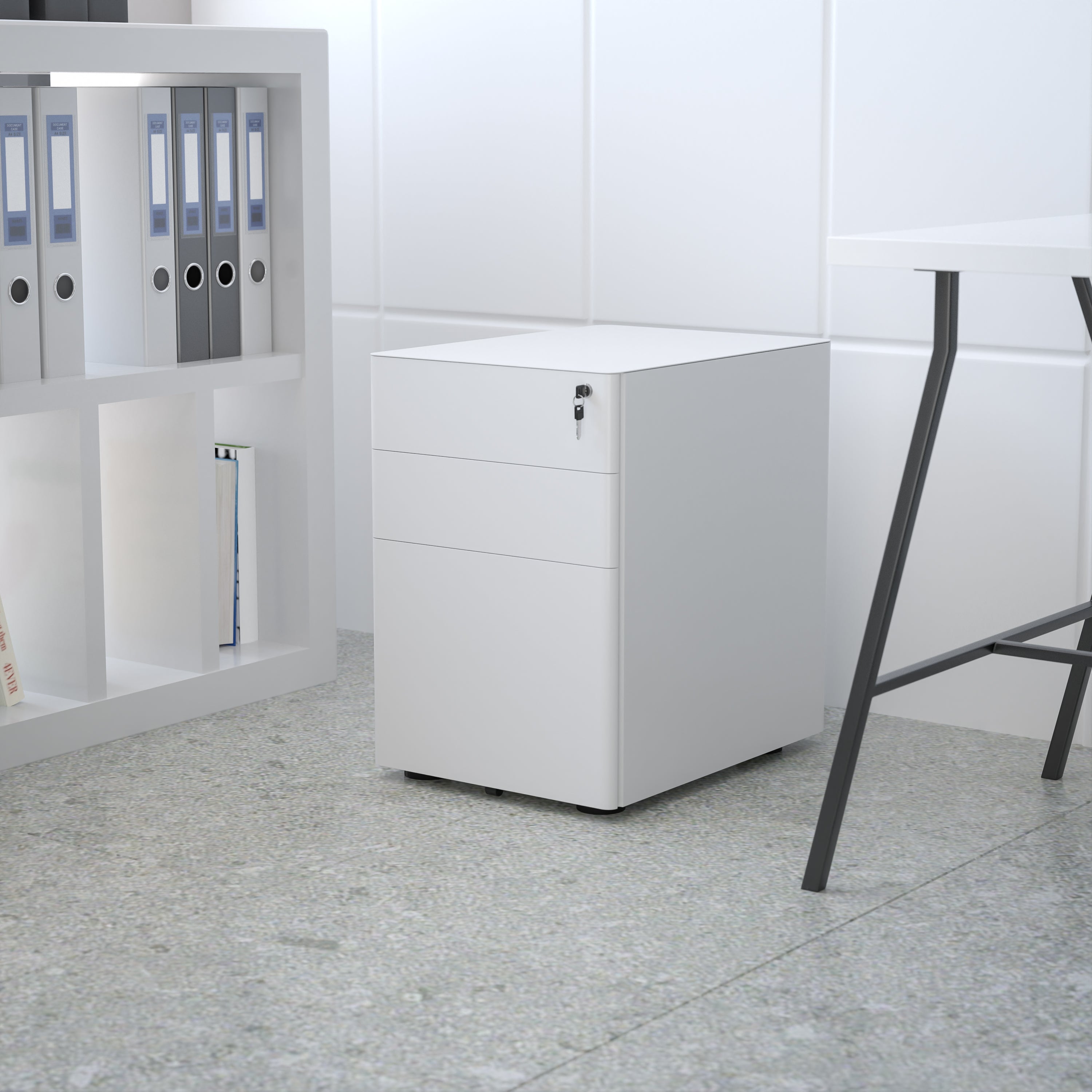 Warner Modern 3-Drawer Mobile Locking Filing Cabinet with Anti-Tilt Mechanism and Hanging Drawer for Legal & Letter Files, White