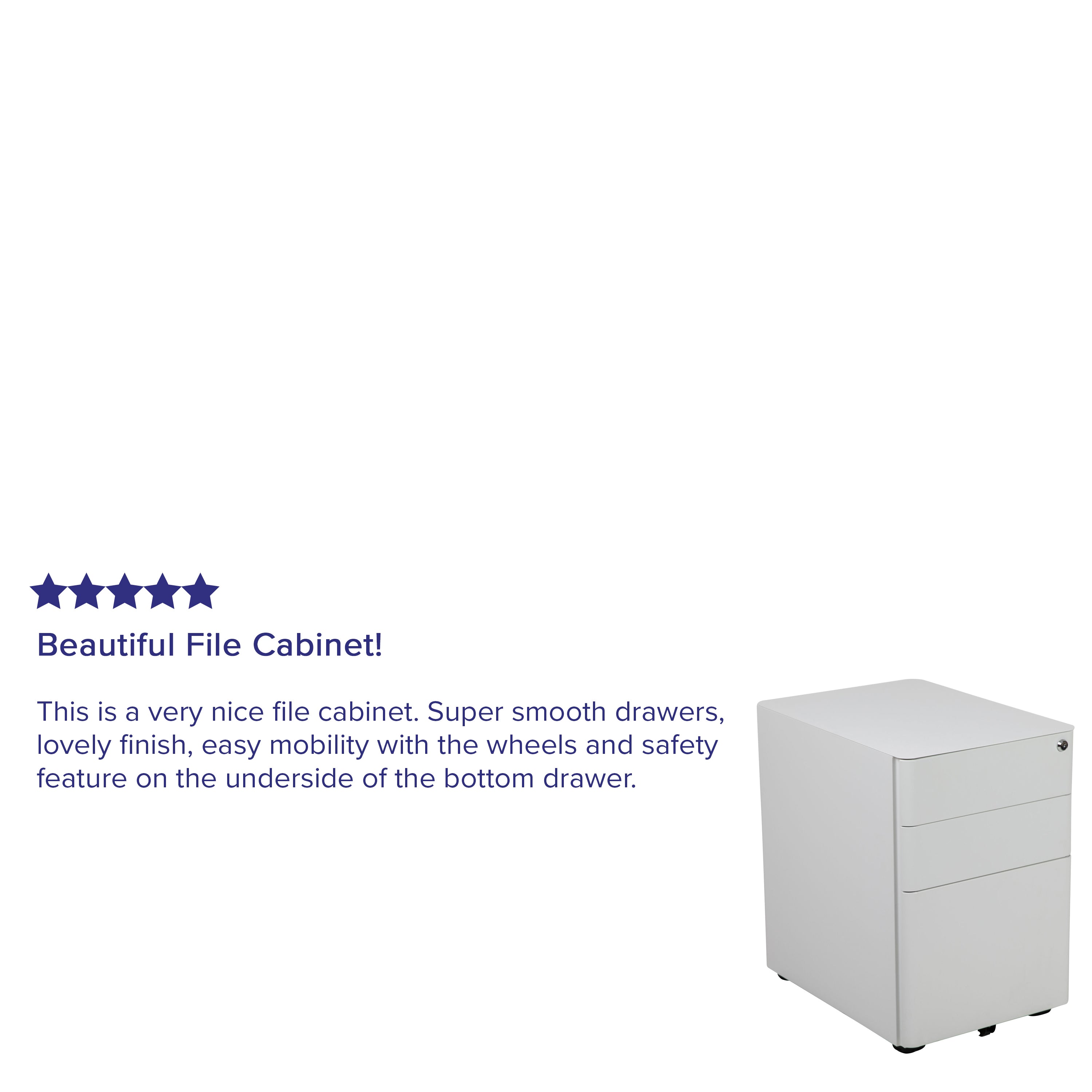 Warner Modern 3-Drawer Mobile Locking Filing Cabinet with Anti-Tilt Mechanism and Hanging Drawer for Legal & Letter Files, White