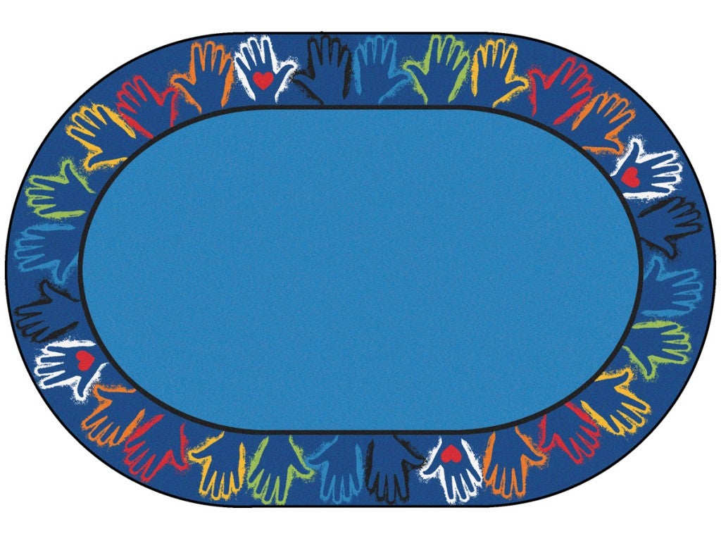 Hands Together Border Rug 6ft X 9ft - Oval - Blue
