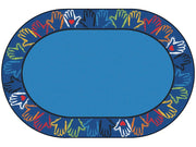 Hands Together Border Rug - 8ft x 12ft - Oval - Blue