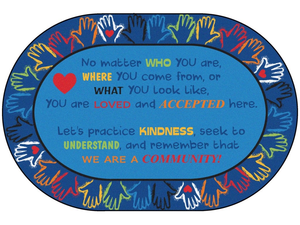 Hands Together Community Rug - 8ft x 12ft - Oval - Blue