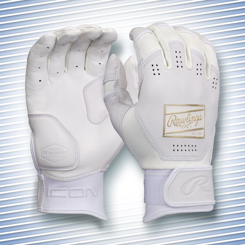 Rawlings Adult Icon Batting Gloves - Large - White/White