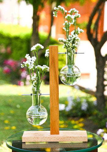 Wooden stand with Round Bottom Flask (2 pc) & Rod with O rings