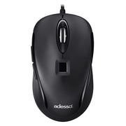 Adesso - IMouse F1 Wired USB Mouse with Fingerprint Reader (TAA Compliant) - Optical - Cable - USB Type a - 1200 Dpi - Wired - Black