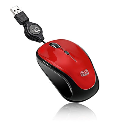 Adesso Ergonomic IMouse S8 - Retractable Optical USB Mouse Red