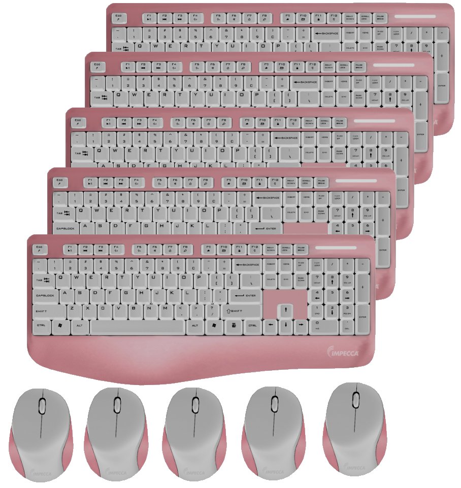 Impecca 5-Pack Wireless Keyboard and Mouse Combo Spill-Resistant Low Power Consumption (KB203WC5PKP) - Pink