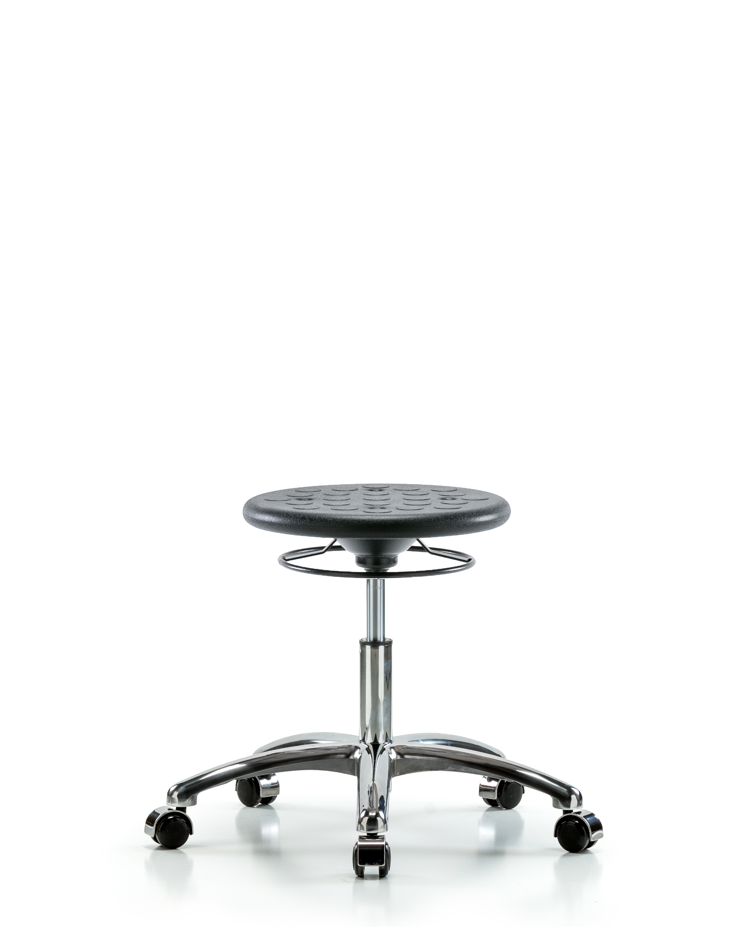 Huron Polyurethane Stool Chrome - Desk Height with Casters in Black Polyurethane