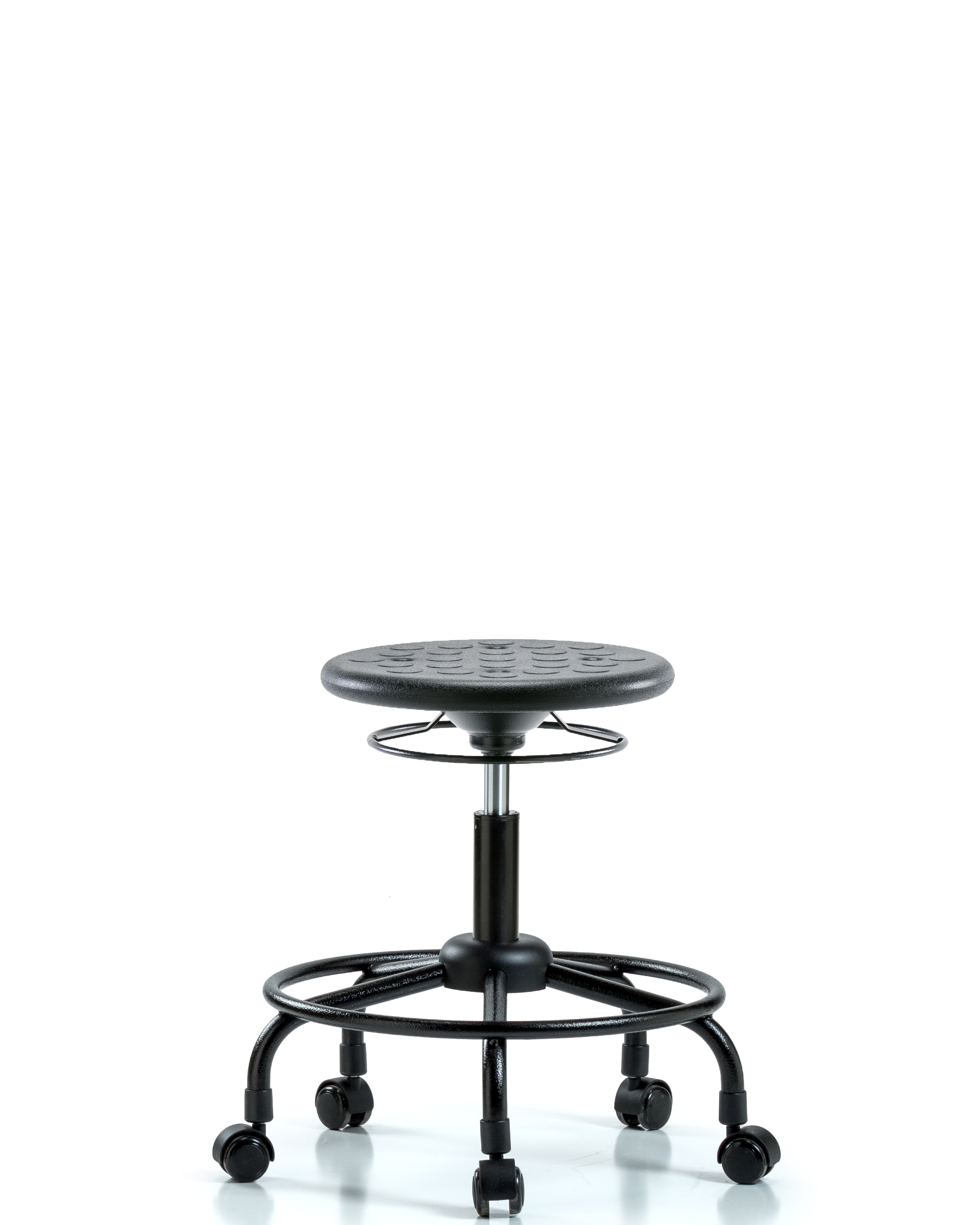 Huron Polyurethane Stool with Round Tube Base - Desk Height with Casters in Black Polyurethane