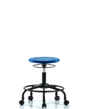 Huron Polyurethane Stool with Round Tube Base - Desk Height with Casters in Blue Polyurethane
