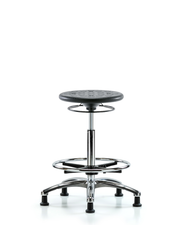 Huron Polyurethane Stool Chrome - High Bench Height with Chrome Foot Ring and Stationary Glides in Black Polyurethane