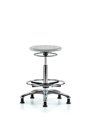 Huron Polyurethane Stool Chrome - High Bench Height with Chrome Foot Ring & Stationary Glides in Gray Polyurethane